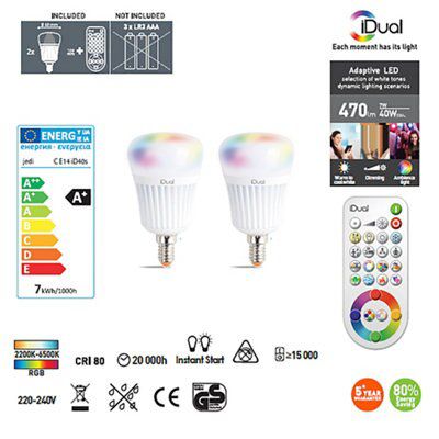 iDual E14 470lm 150° GLS LED Dimmable Light bulb, Pack of 2