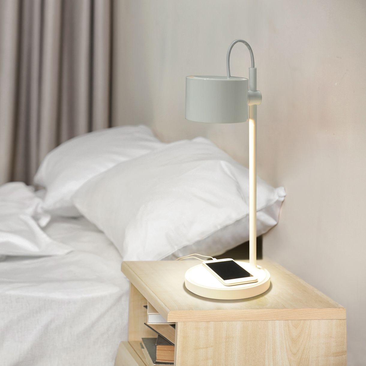 iDual Jasmine Gloss White Table lamp with remote