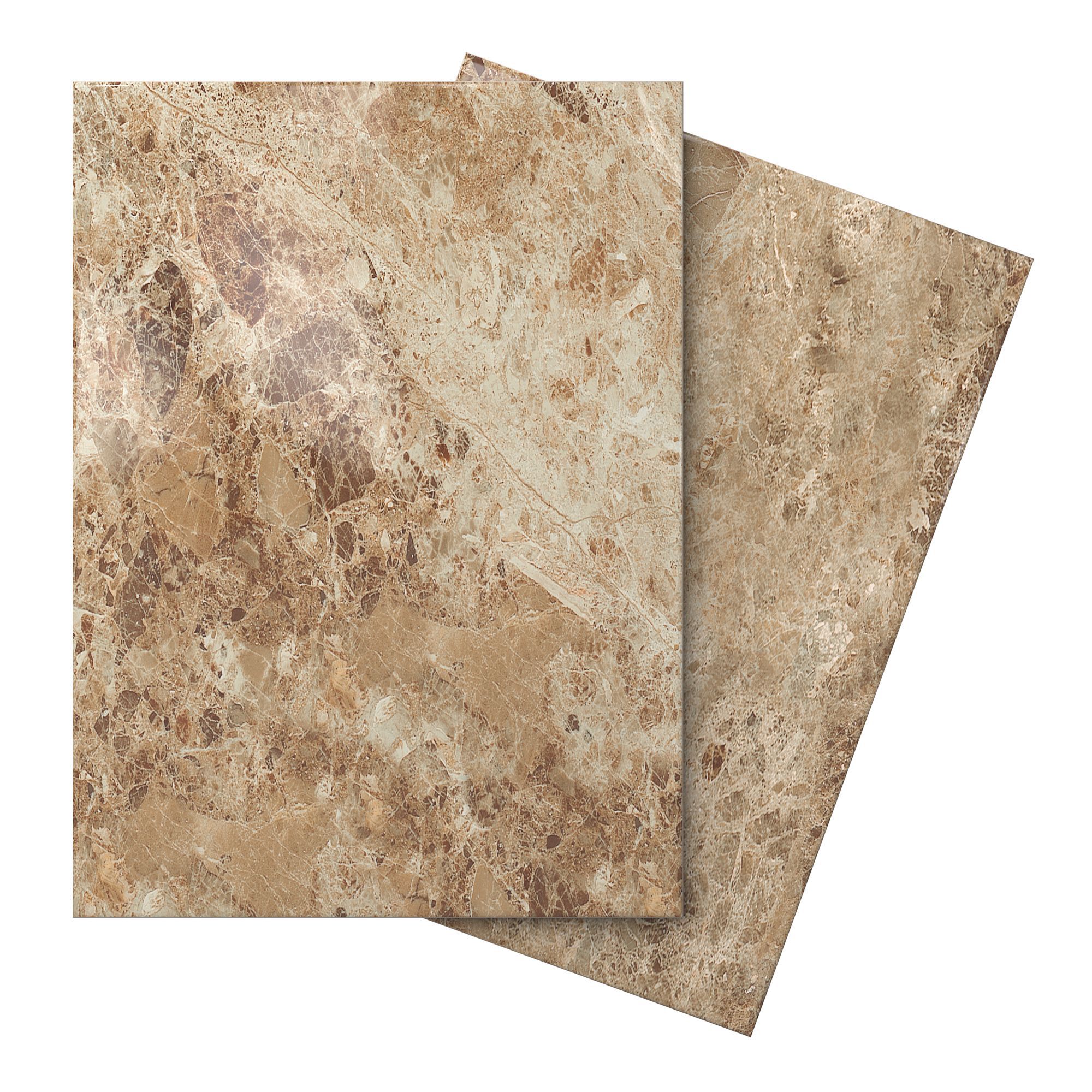 Illusion Brown Gloss Patterned Marble effect Ceramic Wall & floor Tile, Pack of 10, (L)360mm (W)275mm