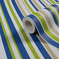 Imagine fun Blue & green Striped Smooth Wallpaper