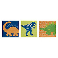 Imagine Fun Dino doodles Multicolour Canvas art, Set of 3 (H)200mm (W)200mm