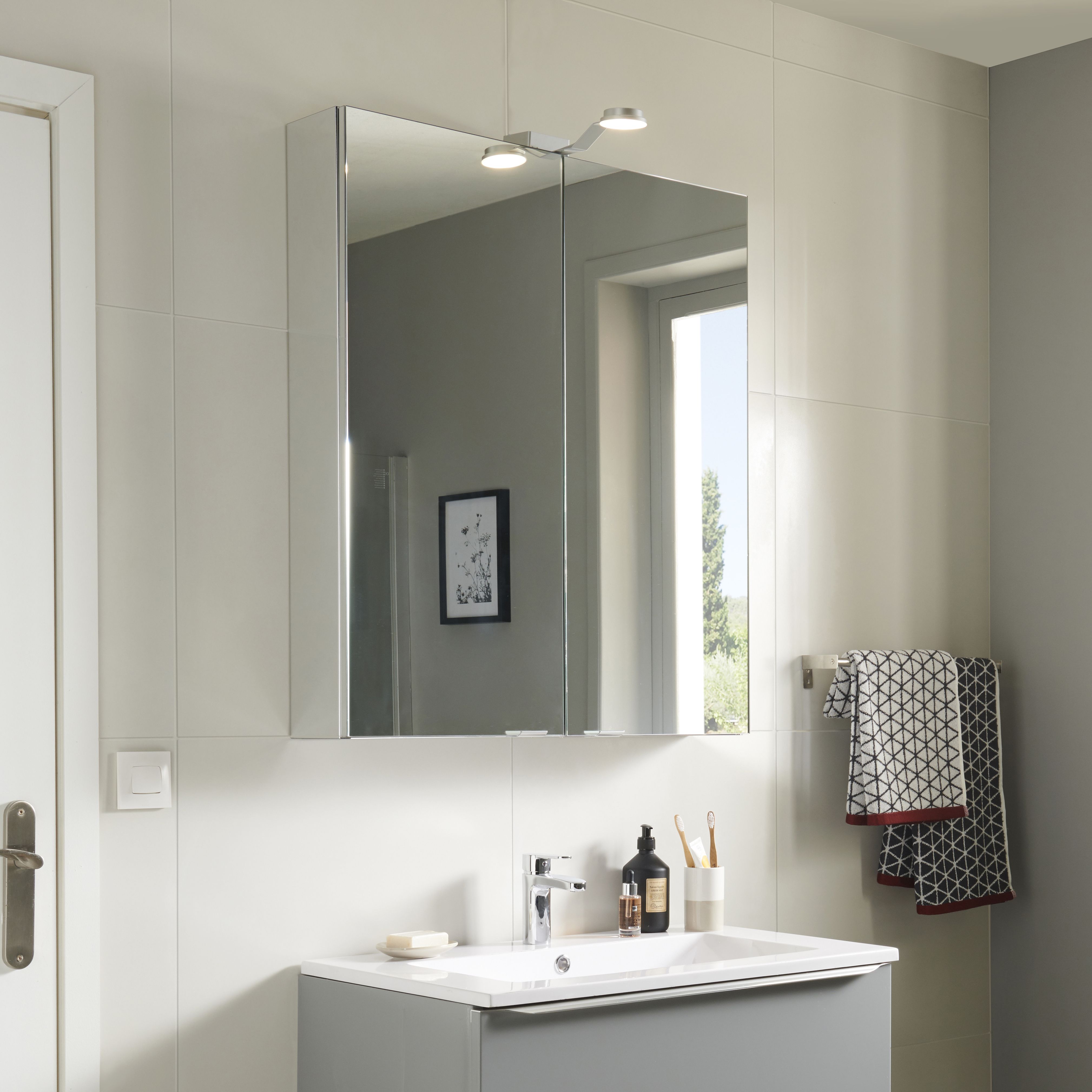 Imandra Tall Matt Mirror effect Double Bathroom Cabinet Mirrored (H)900mm (W)800mm