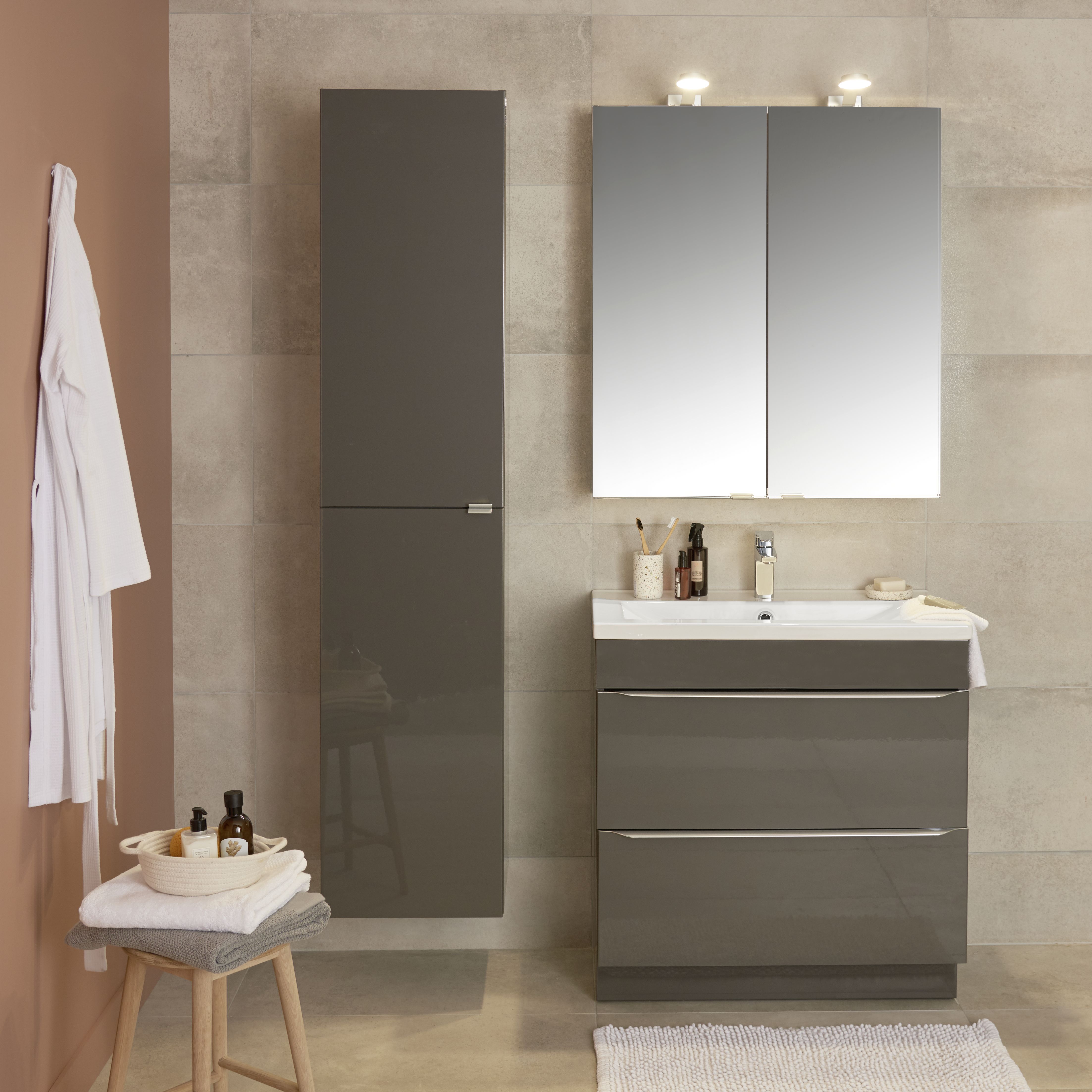 Imandra Tall Matt Mirror effect Double Bathroom Cabinet Mirrored (H)900mm (W)800mm