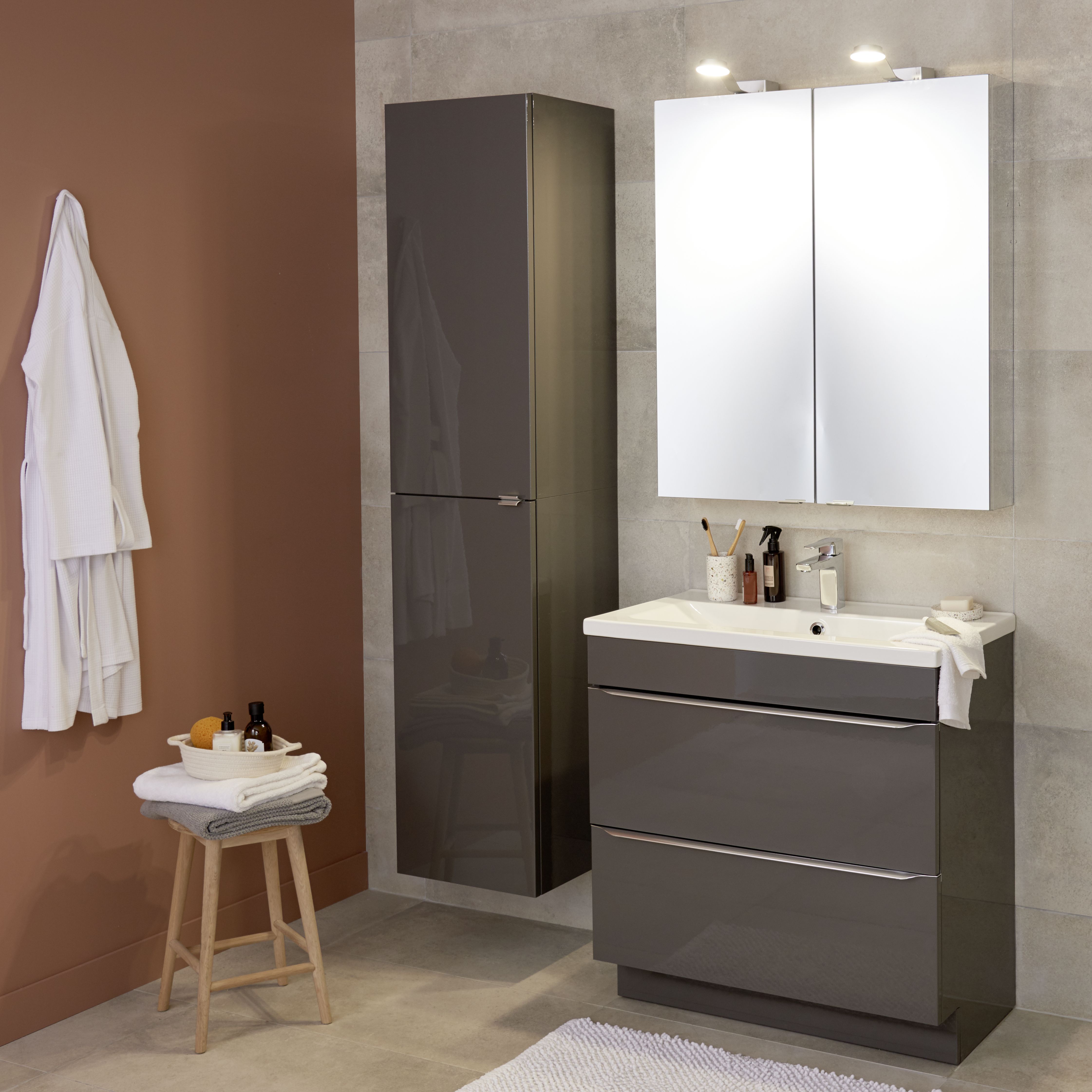 Imandra Tall Matt Mirror effect Double Bathroom Cabinet Mirrored (H)900mm (W)800mm