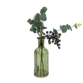in 7cm Green Eucalyptus in Ribbed vase Glass