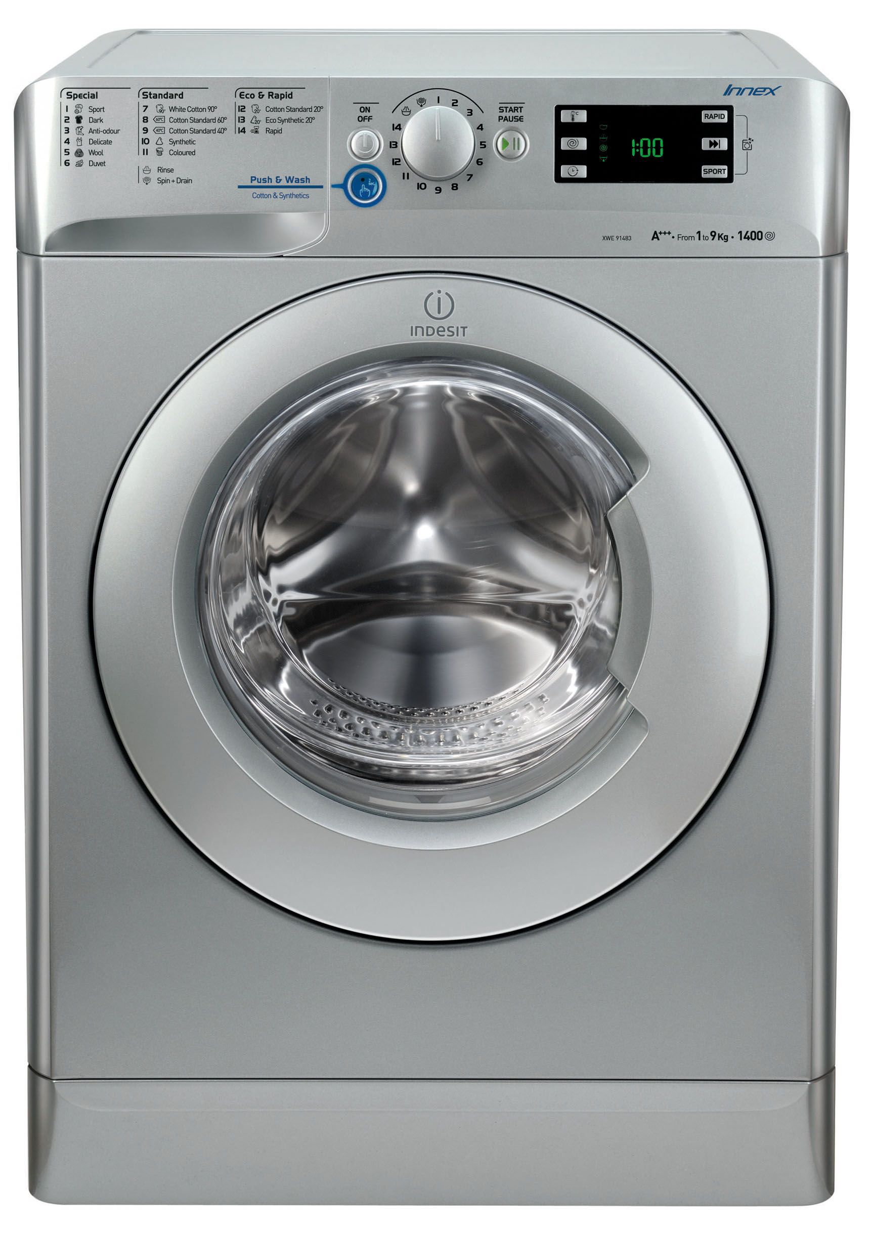 Indesit XWE91483XSUK Silver Freestanding Washing machine DIY at B&Q