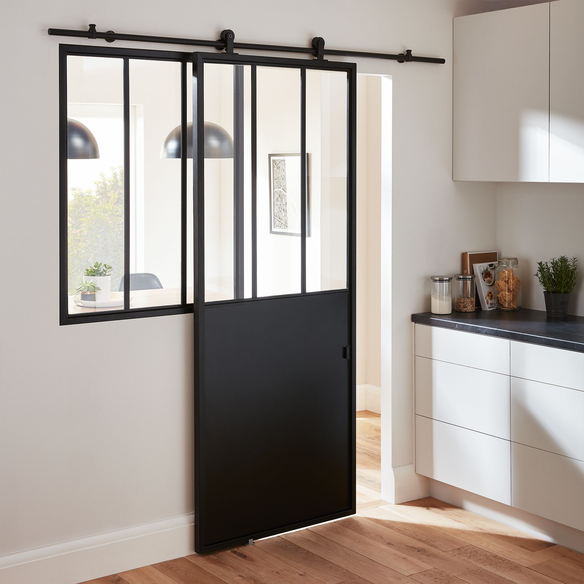Industrial Black Powder-coated Internal Sliding door track system (L) 200cm