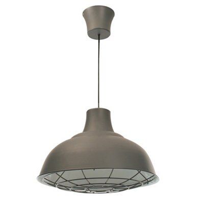 Industry Pendant Satin Steel White & charcoal Antique brass effect Ceiling light
