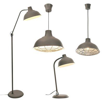 Industry Pendant Satin Steel White & charcoal Antique brass effect Ceiling light