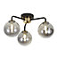 Inlight Agile Flush Matt Glass & metal Black Antique brass & smoked glass effect 3 Lamp LED Ceiling light