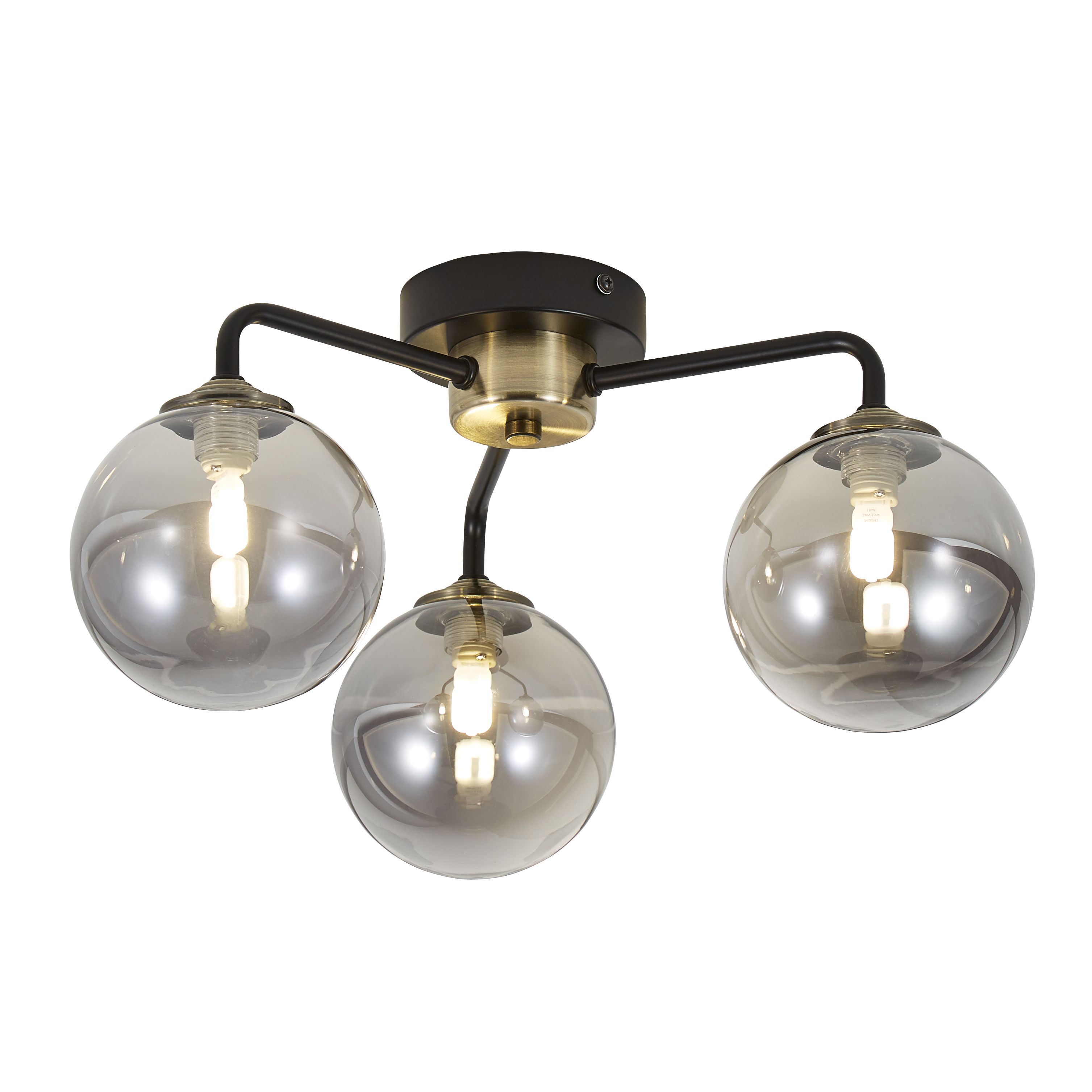 Inlight Agile Flush Matt Glass & metal Black Antique brass & smoked glass effect 3 Lamp LED Ceiling light