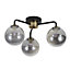 Inlight Agile Flush Matt Glass & metal Black Antique brass & smoked glass effect 3 Lamp LED Ceiling light