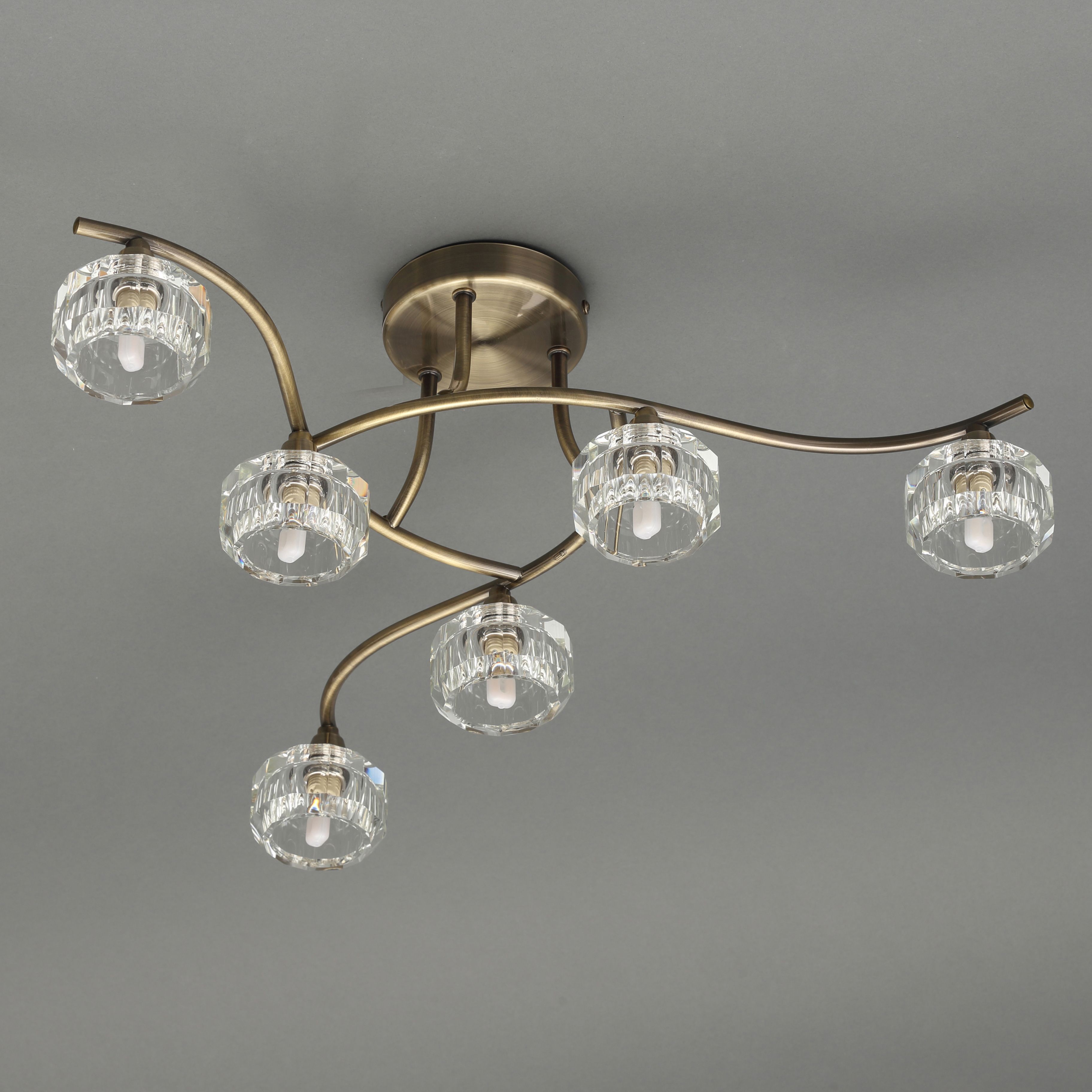 Inlight Allyn Brushed Glass & metal Antique brass effect 6 Lamp Ceiling light