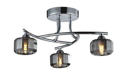 Inlight Allyn Ridge Brushed Glass & metal Smoked chrome effect 3 Lamp Ceiling light