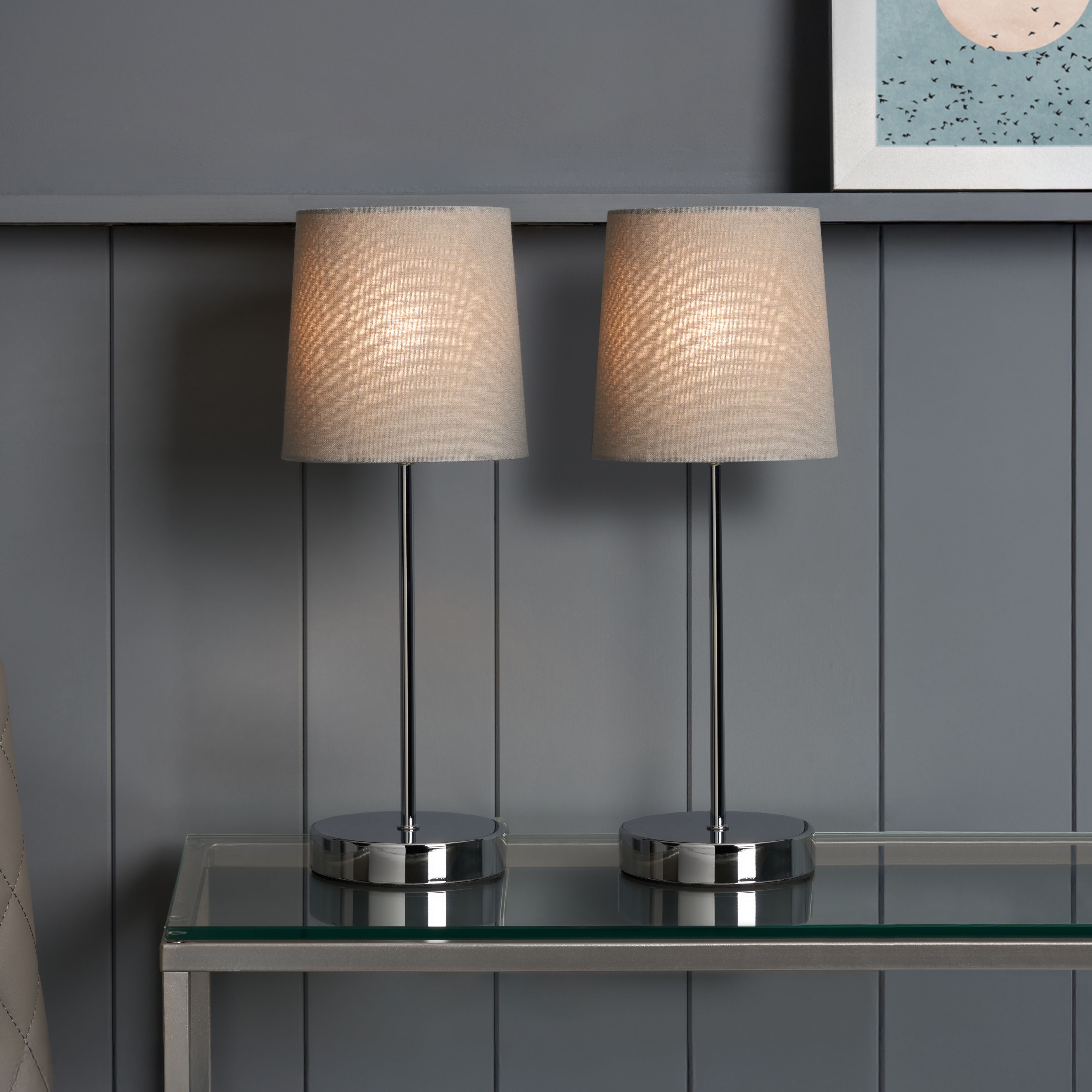 Inlight Amana Round Polished Mirrored Chrome effect Table lamp, Pair