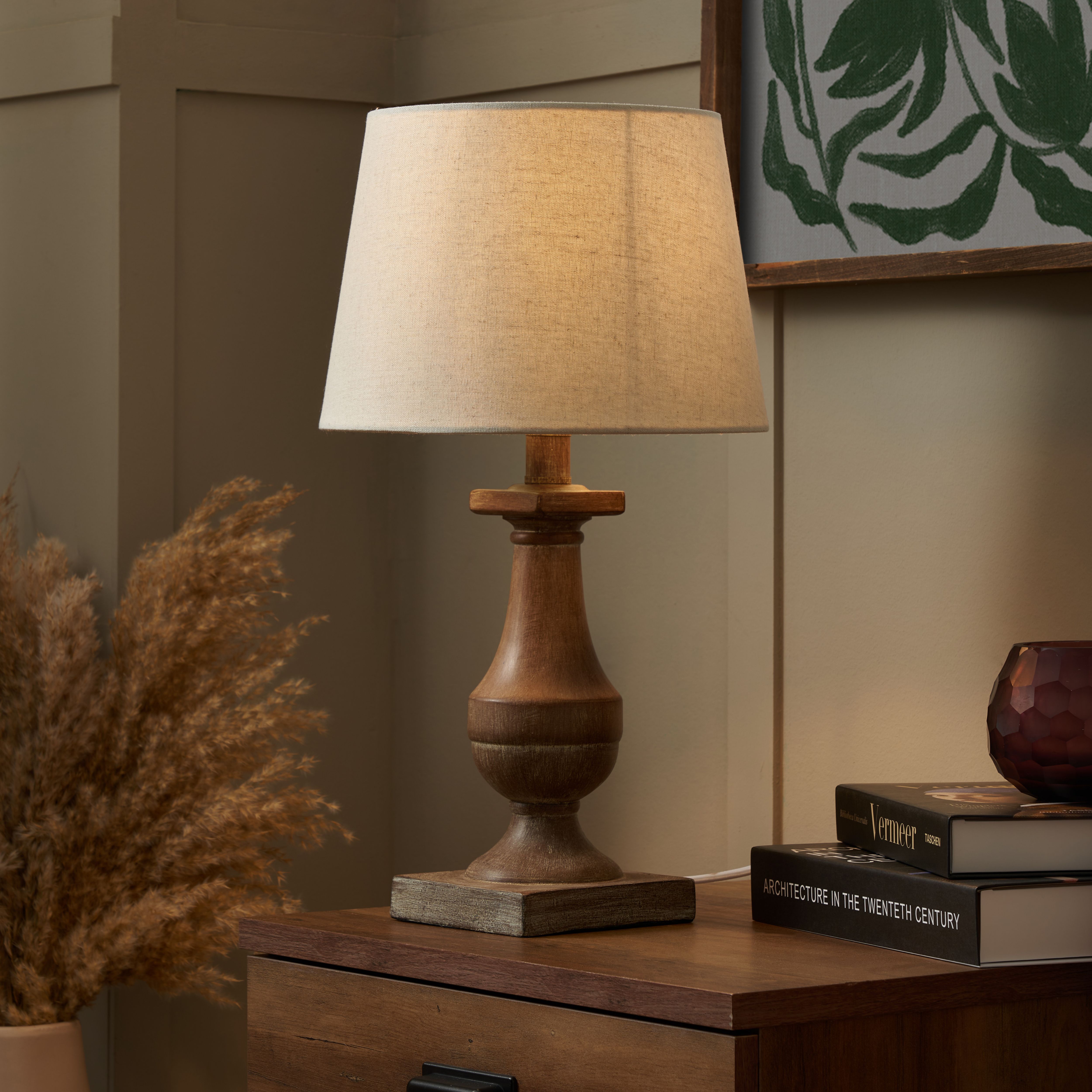 Inlight Argen Sculp Round Matt Natural Wood effect Table lamp