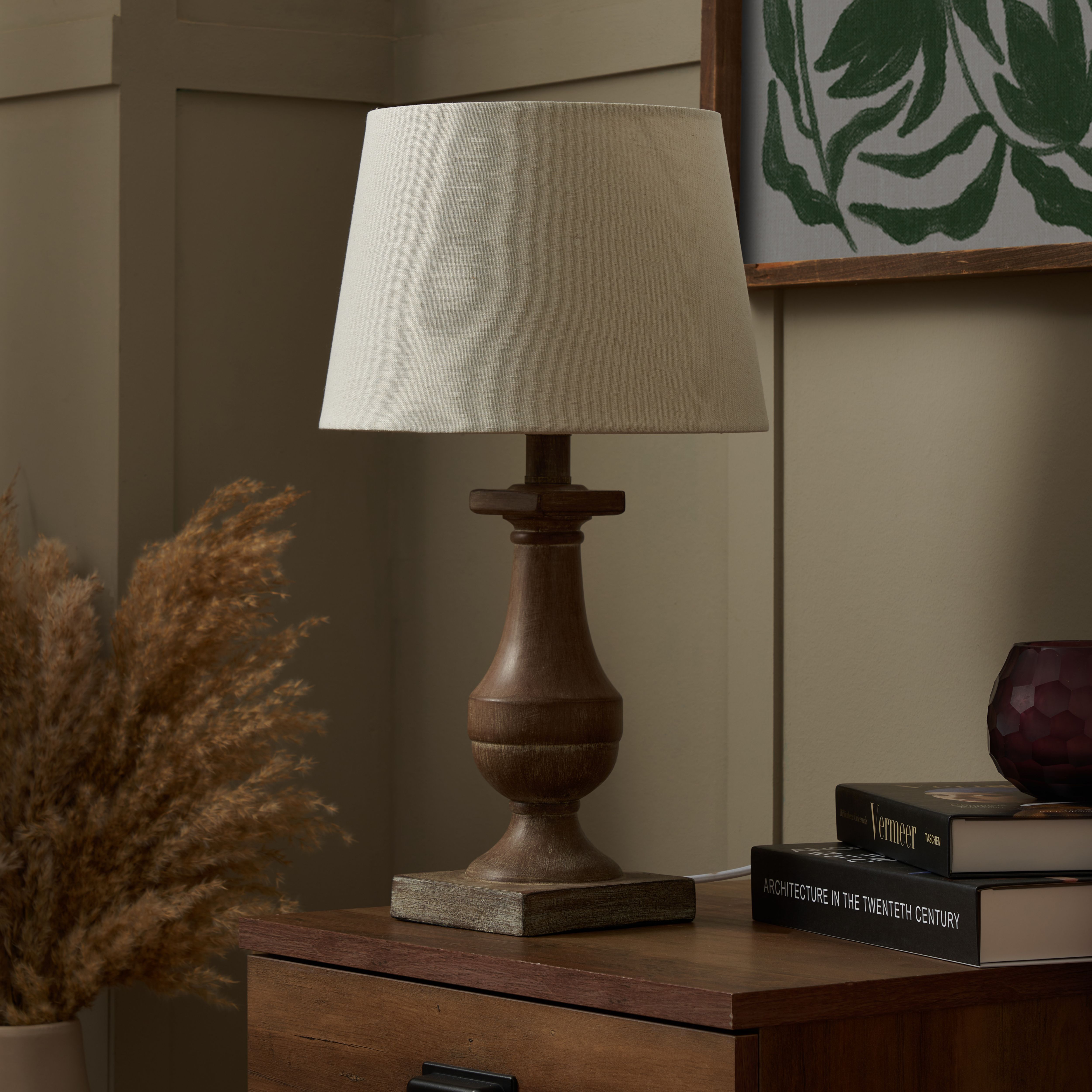 Inlight Argen Sculp Round Matt Natural Wood effect Table lamp
