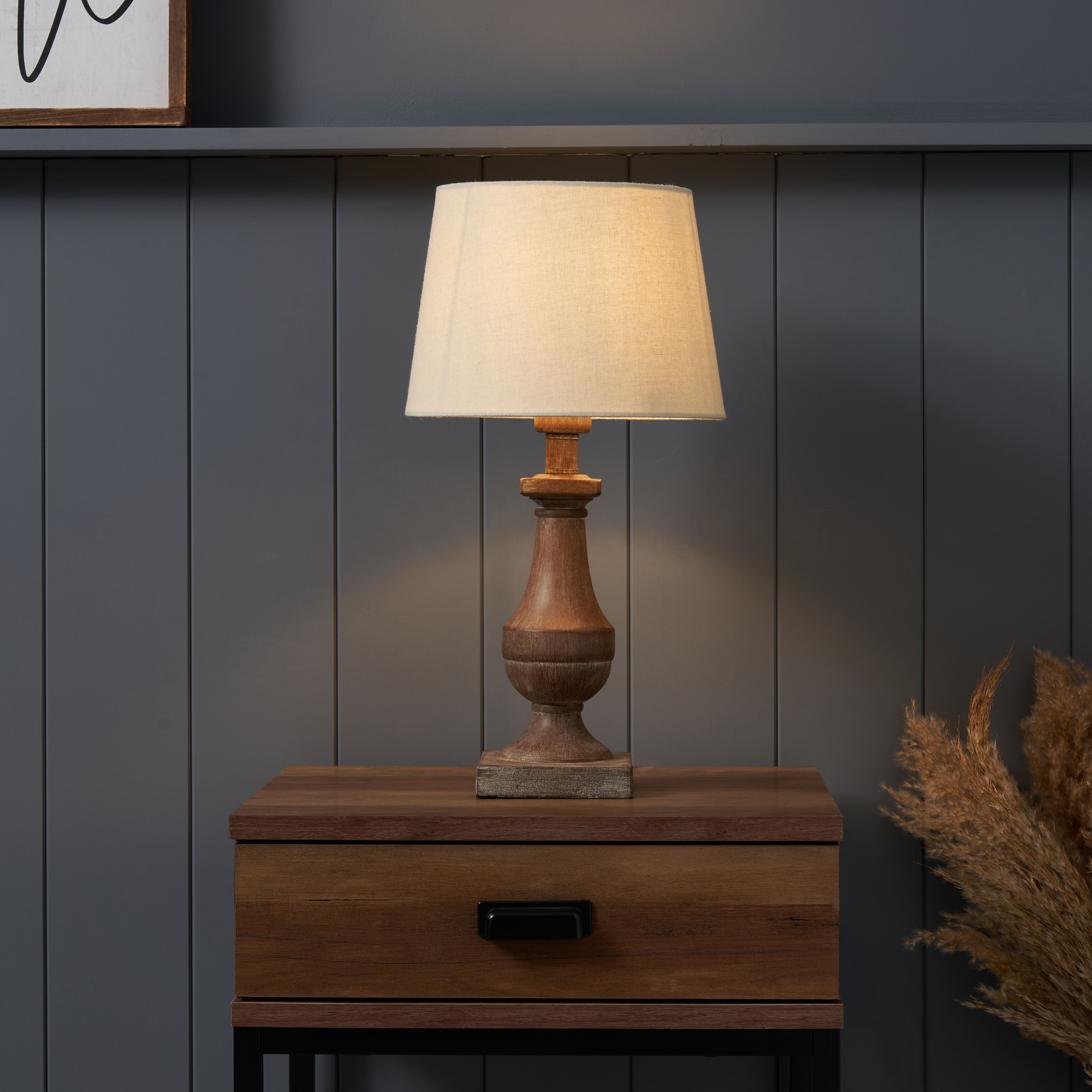 Inlight Argen Sculp Round Matt Natural Wood effect Table lamp