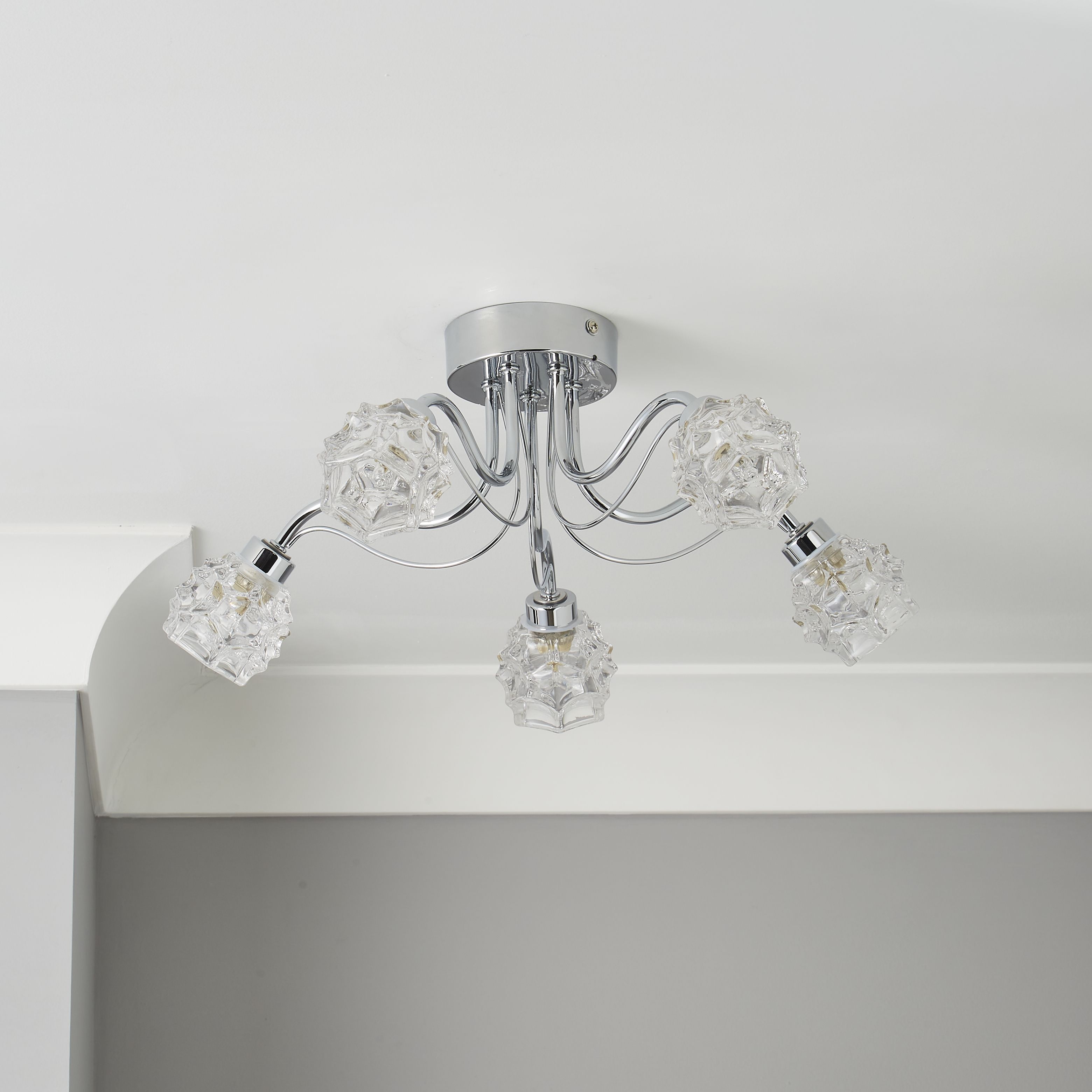 Inlight Axis Glass & steel Transparent Chrome effect 5 Lamp Bathroom LED Ceiling light