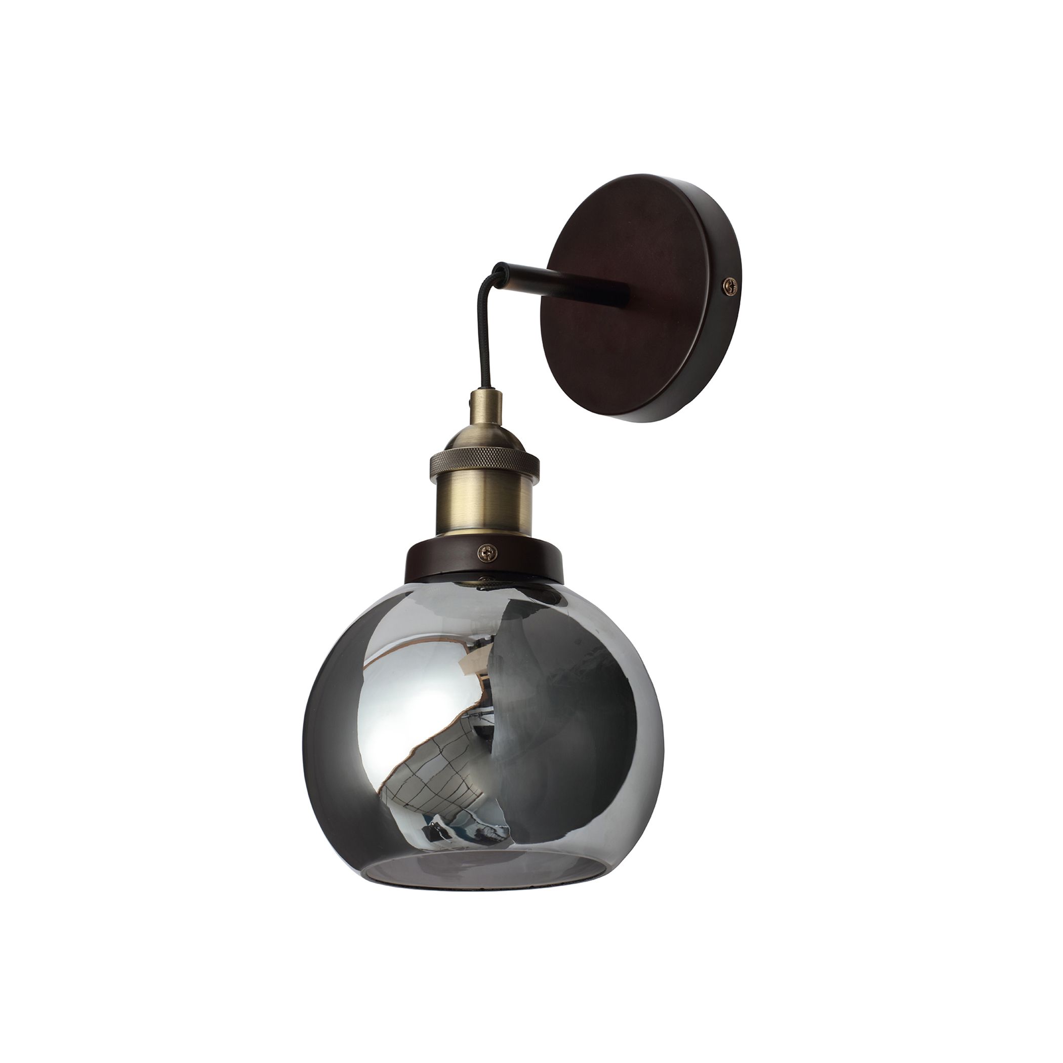Inlight Callisto Smoke / Antique Brass Smoke tinted effect Wired Wall light, Pair of 2
