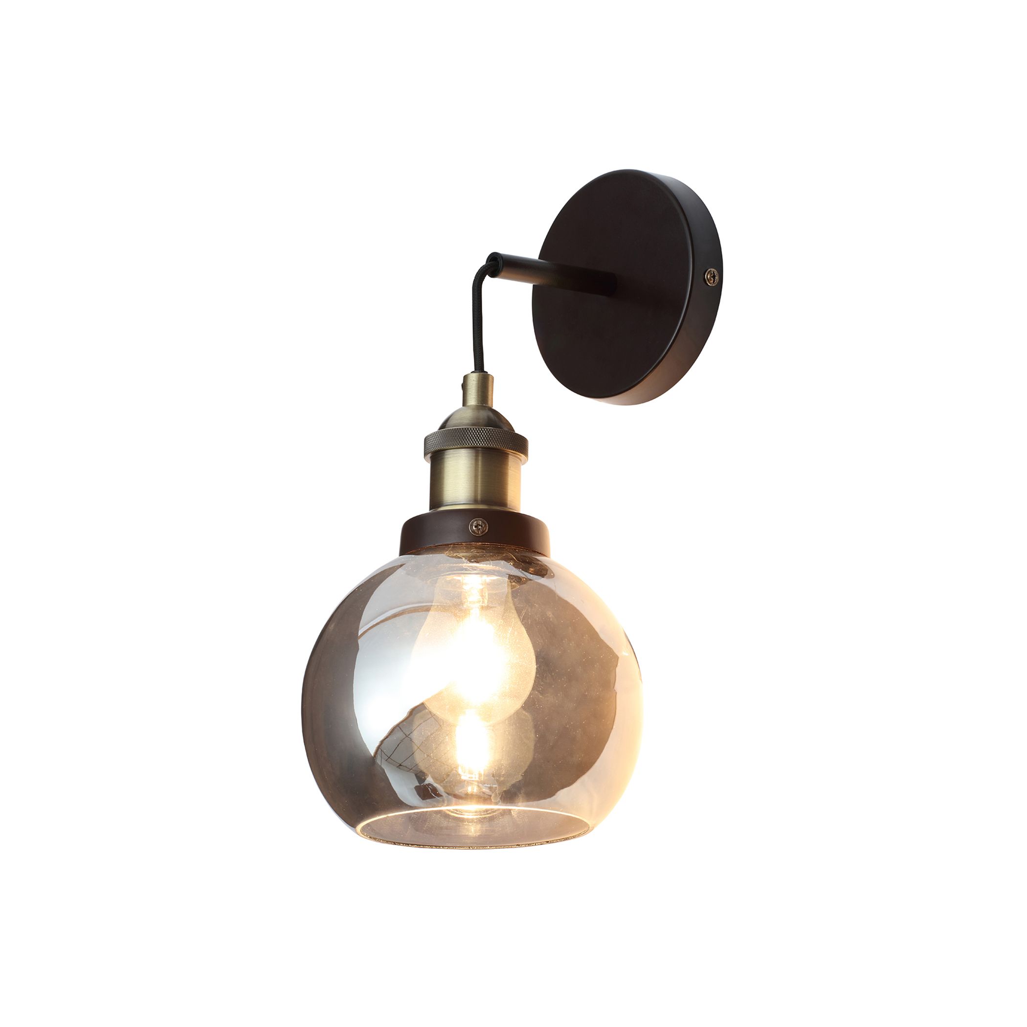 Inlight Callisto Smoke / Antique Brass Smoke tinted effect Wired Wall light, Pair of 2