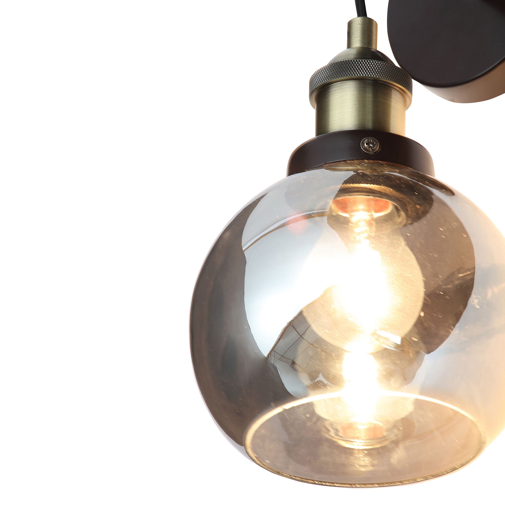 Inlight Callisto Smoke / Antique Brass Smoke tinted effect Wired Wall light, Pair of 2