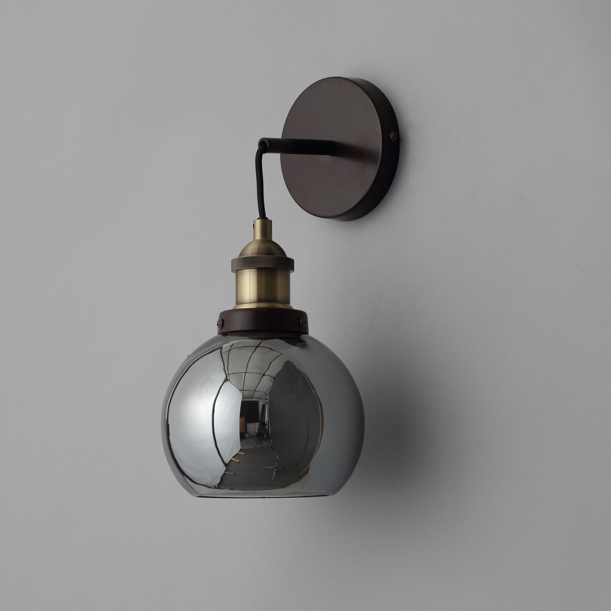 Inlight Callisto Smoke / Antique Brass Smoke tinted effect Wired Wall light, Pair of 2