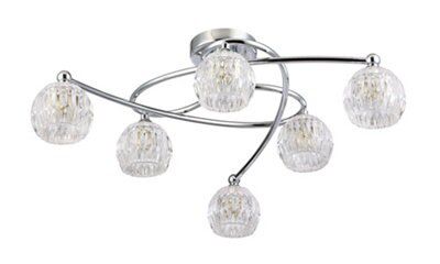 Inlight Chandler Brushed Glass & metal chrome effect 6 Lamp Ceiling light