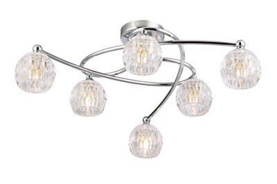 Inlight Chandler Brushed Glass & metal chrome effect 6 Lamp Ceiling light