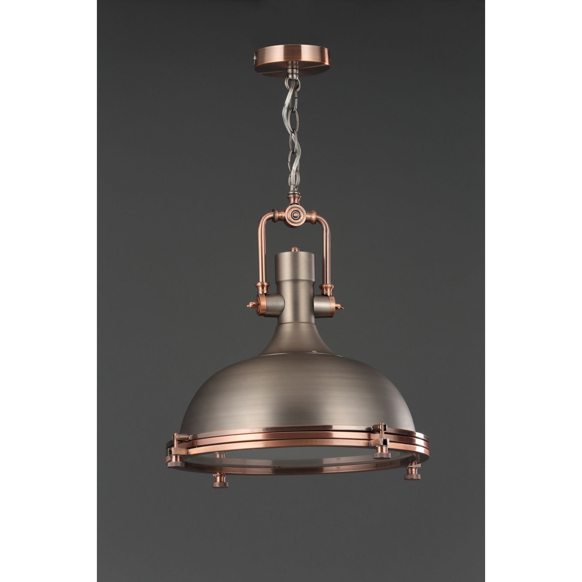 Inlight Charly Pendant Glass & metal Pewter effect Ceiling light