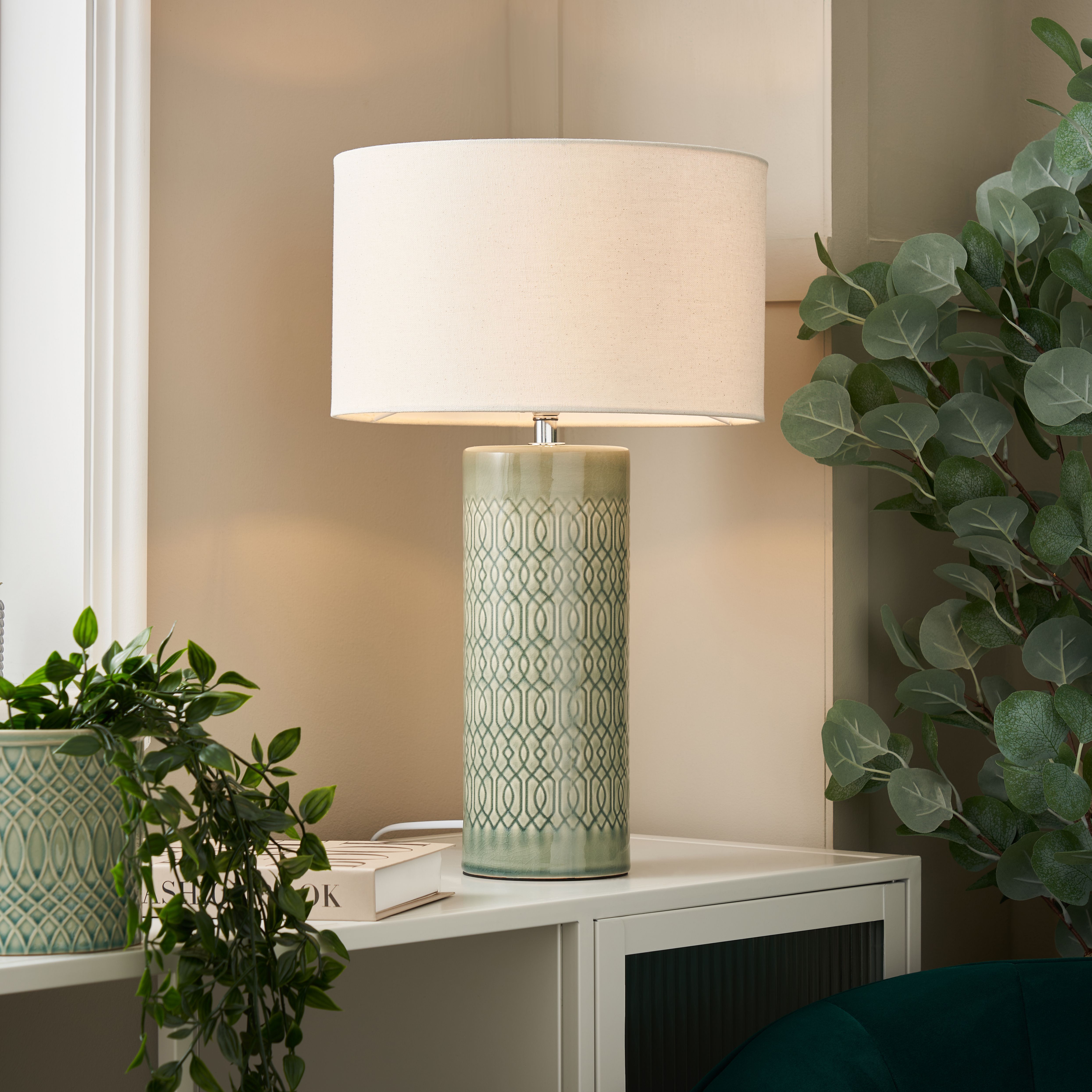 Inlight Dactyl Embossed Cylinder Matt Grey Table light