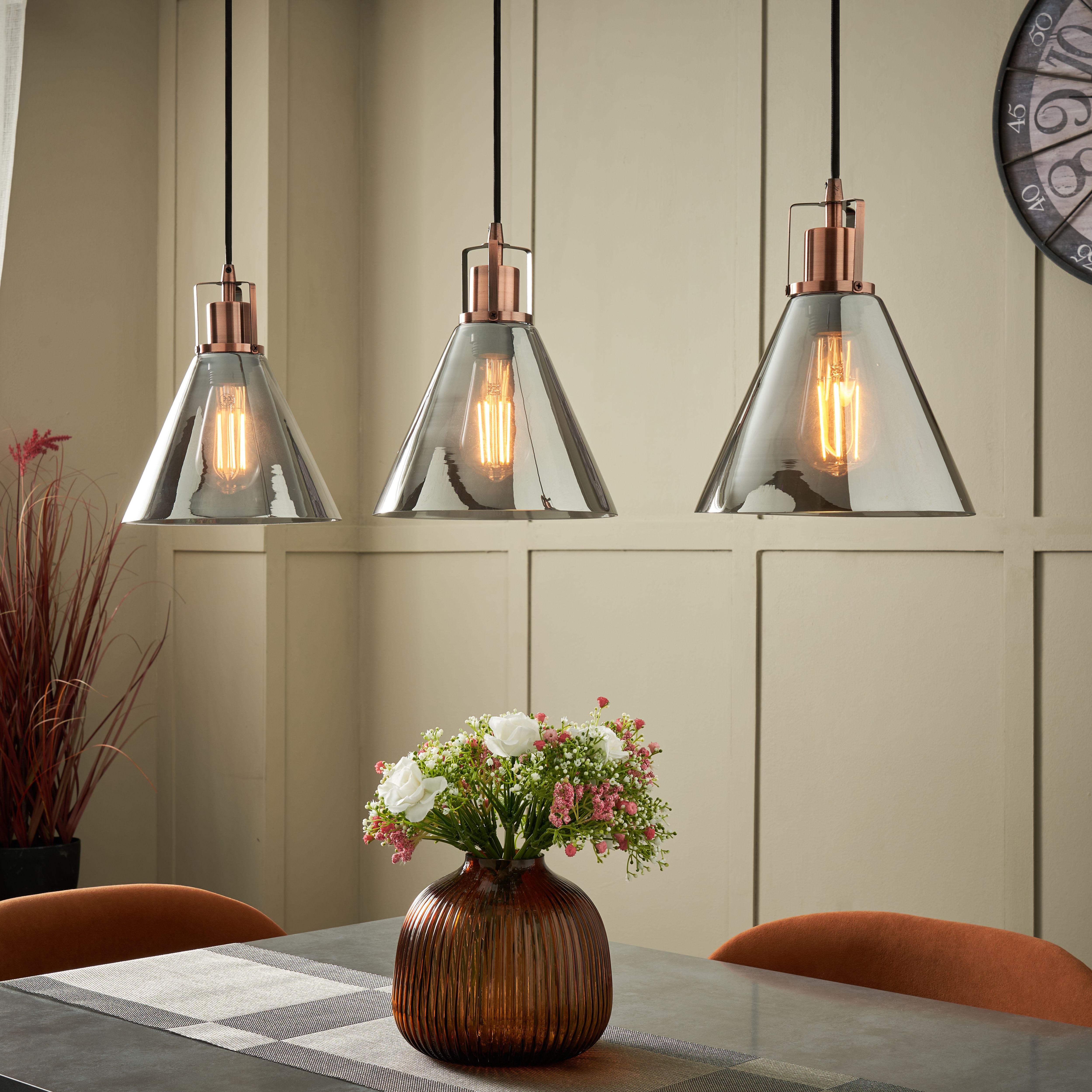 Inlight Dafyd Cone Gloss Antique copper effect 3 Lamp LED Pendant ceiling light, (Dia)900mm