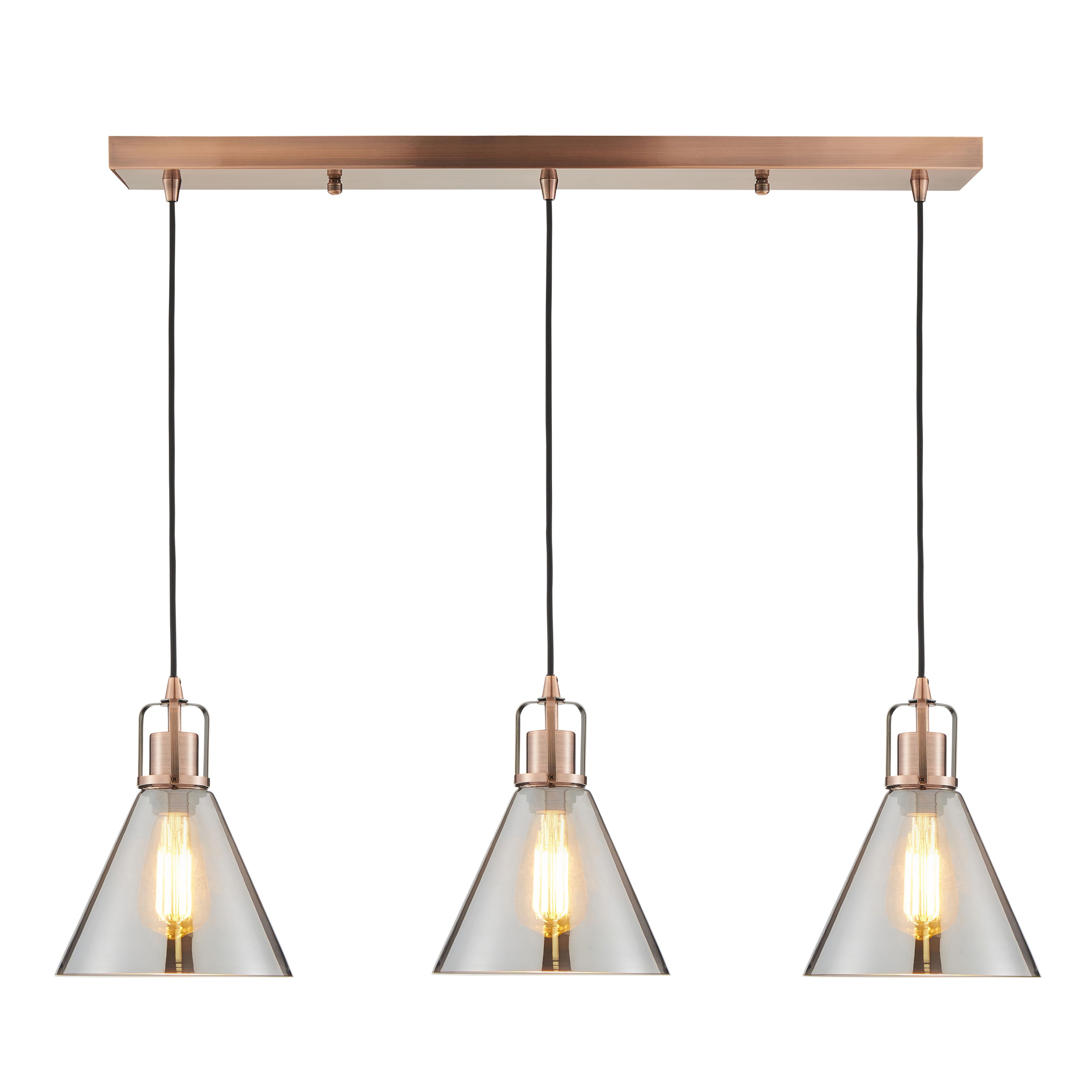 Inlight Dafyd Cone Gloss Antique copper effect 3 Lamp LED Pendant ceiling light, (Dia)900mm