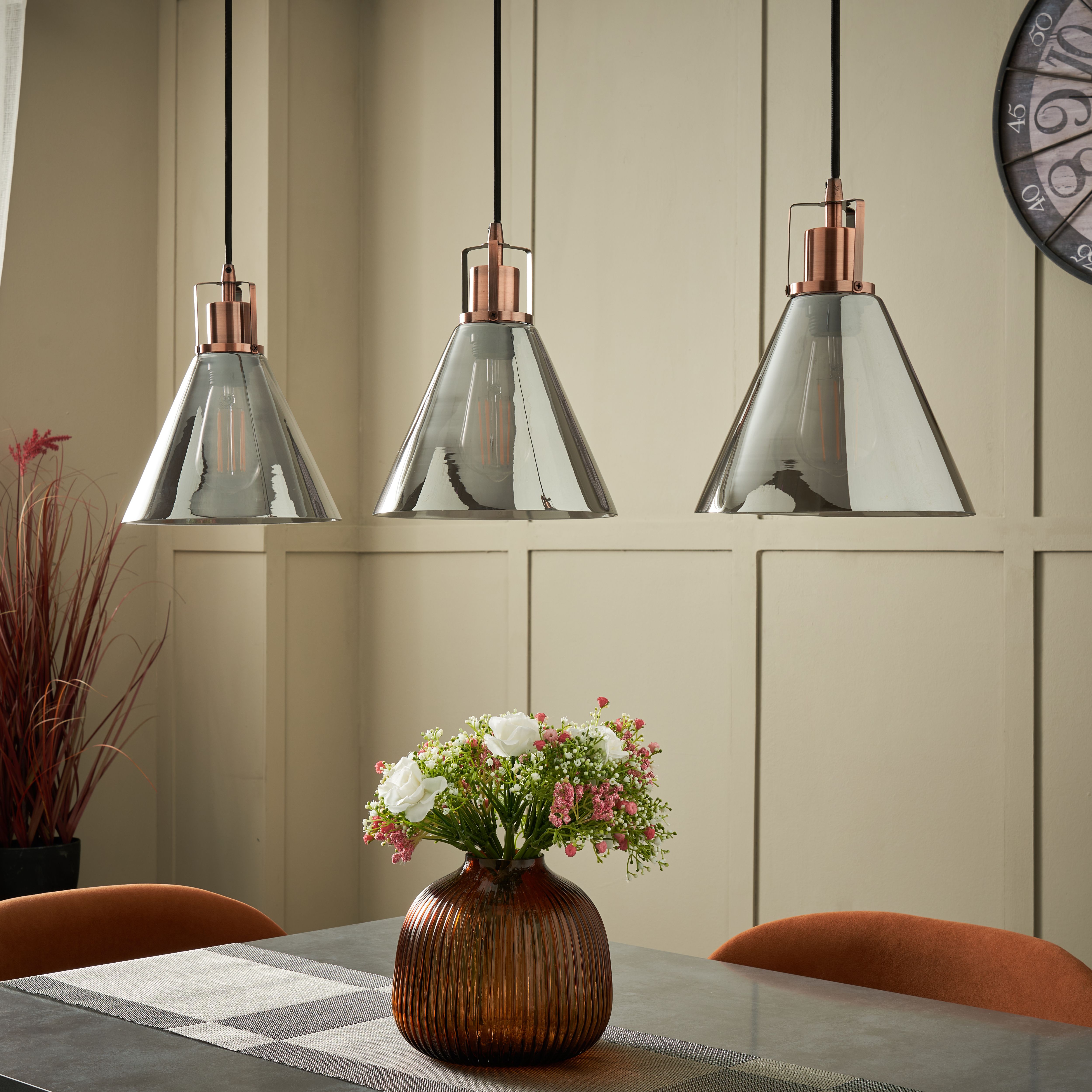 Inlight Dafyd Cone Gloss Antique copper effect 3 Lamp LED Pendant ceiling light, (Dia)900mm