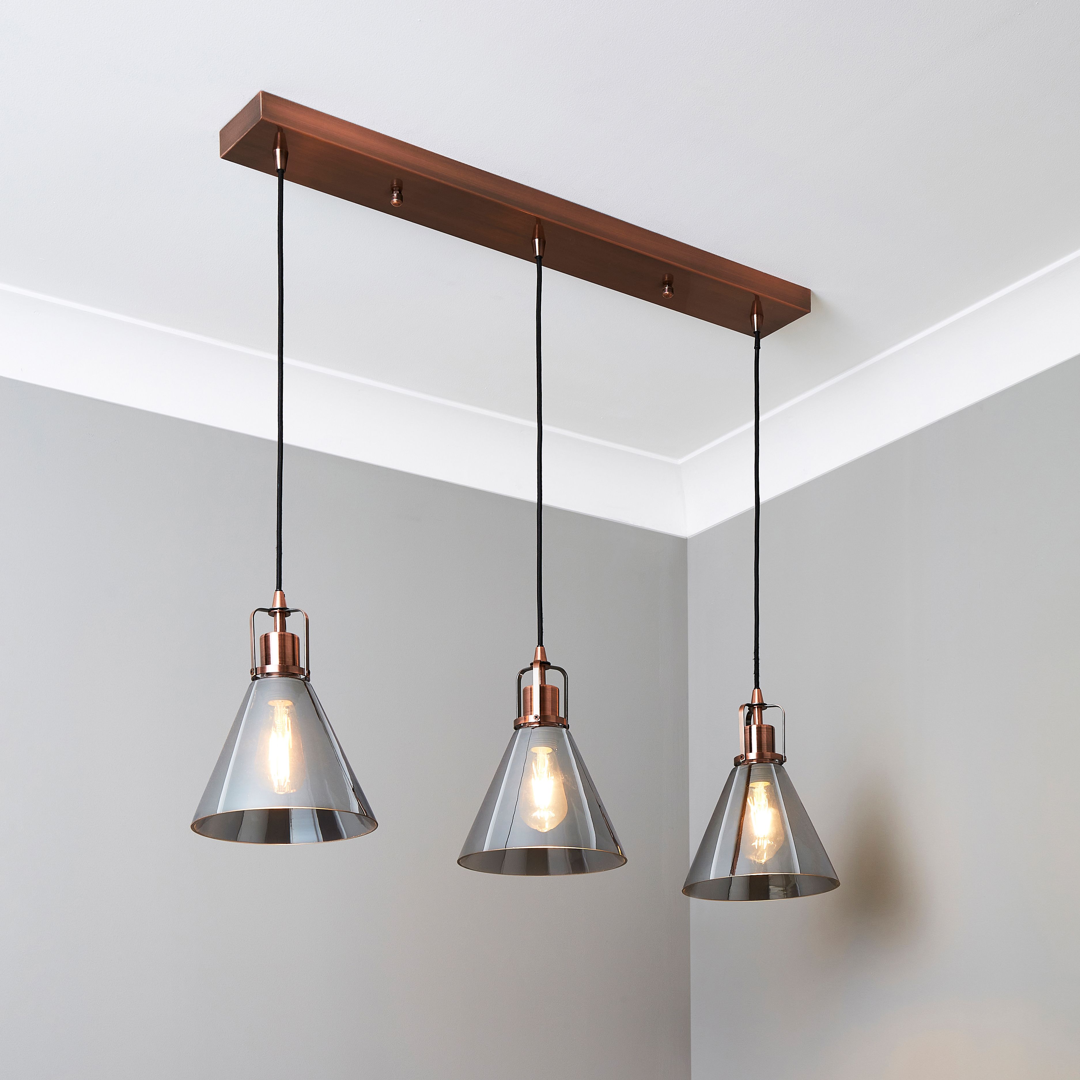 Inlight Dafyd Cone Gloss Antique copper effect 3 Lamp LED Pendant ceiling light, (Dia)900mm