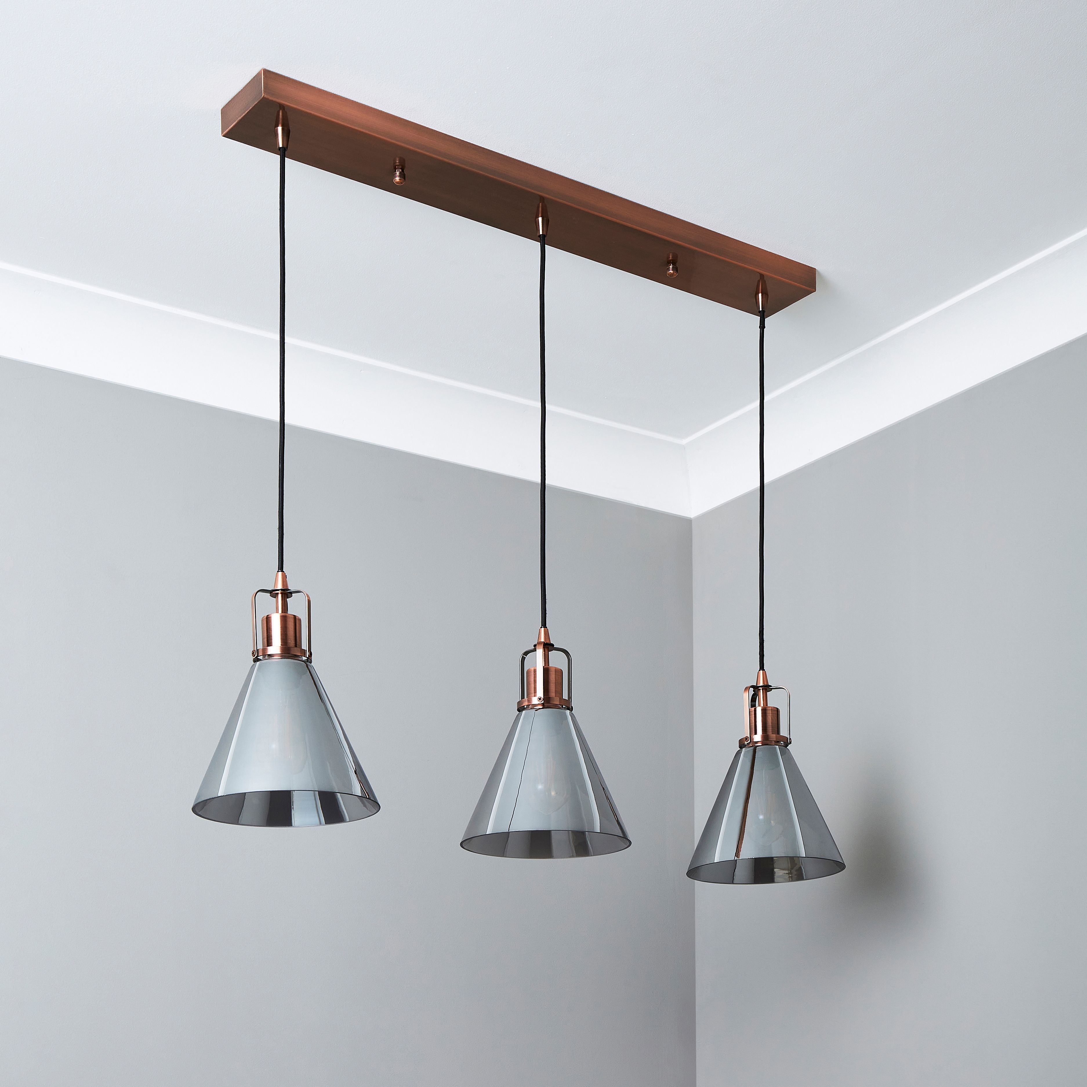 Inlight Dafyd Cone Gloss Antique copper effect 3 Lamp LED Pendant ceiling light, (Dia)900mm