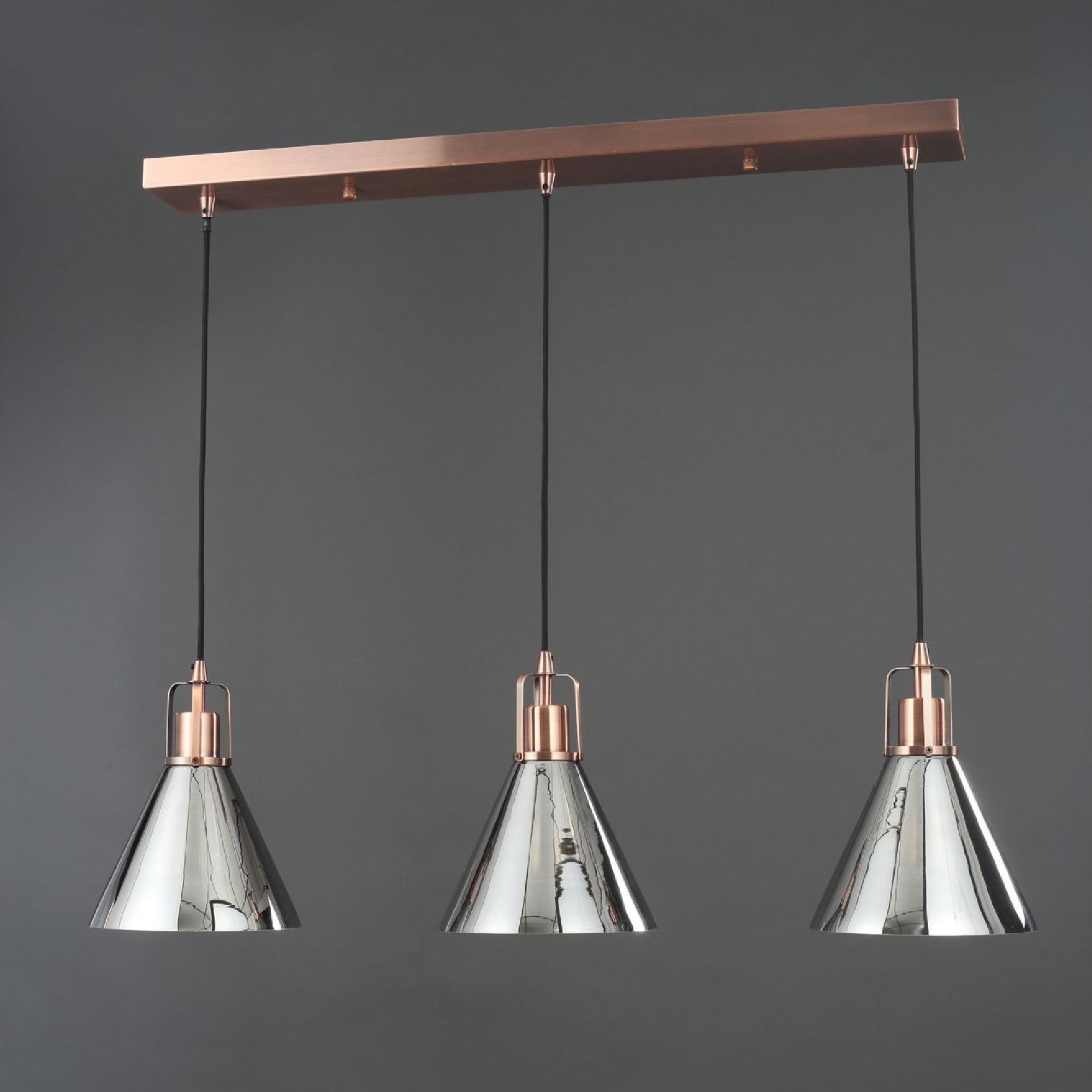Inlight Dafyd Flush Glass & metal Antique copper effect 3 Lamp Ceiling light