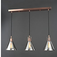 Inlight Dafyd Flush Glass & metal Antique copper & smoke Antique copper effect 3 Lamp Ceiling light