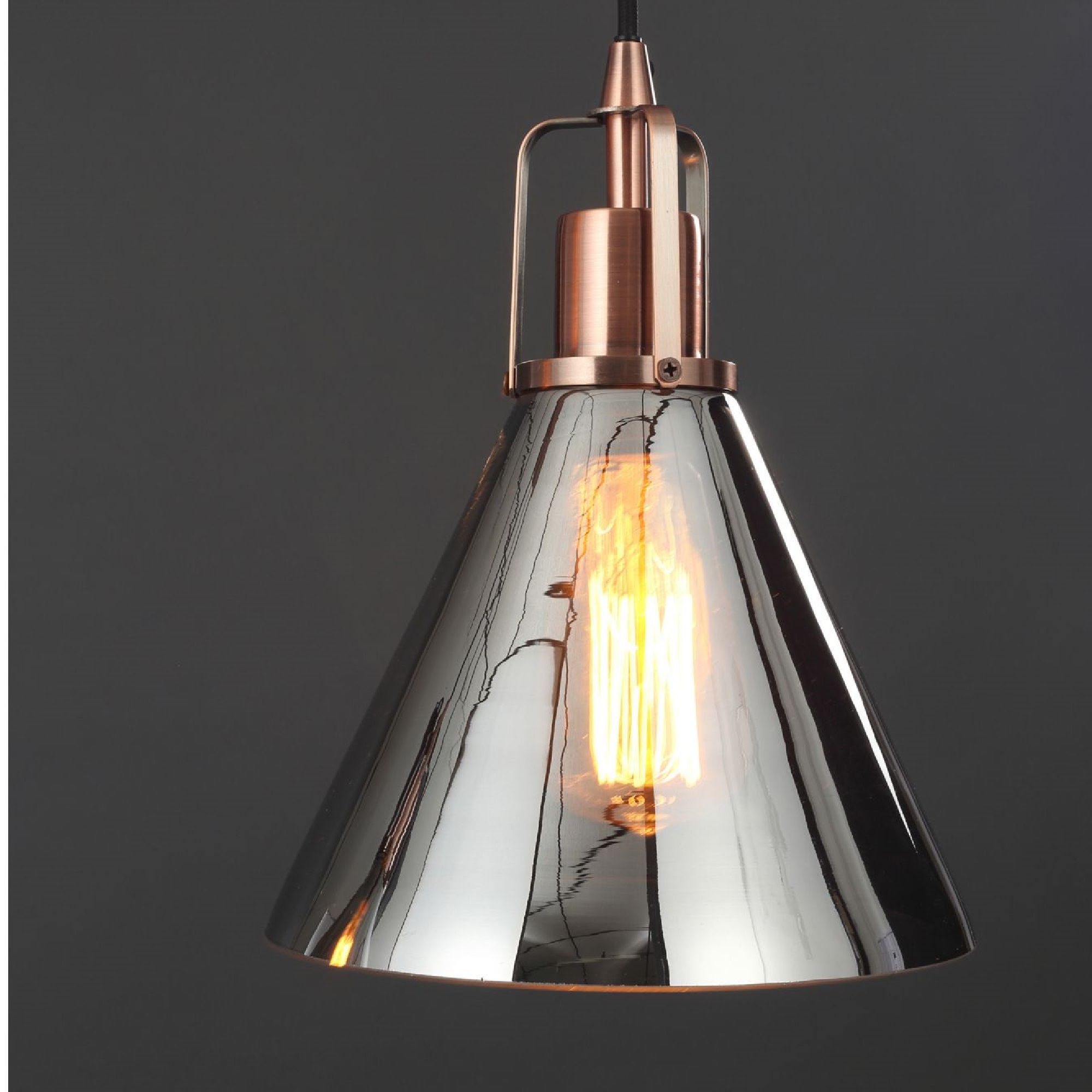 Inlight Dafyd Flush Glass & metal Antique copper & smoke Antique copper effect 3 Lamp Ceiling light