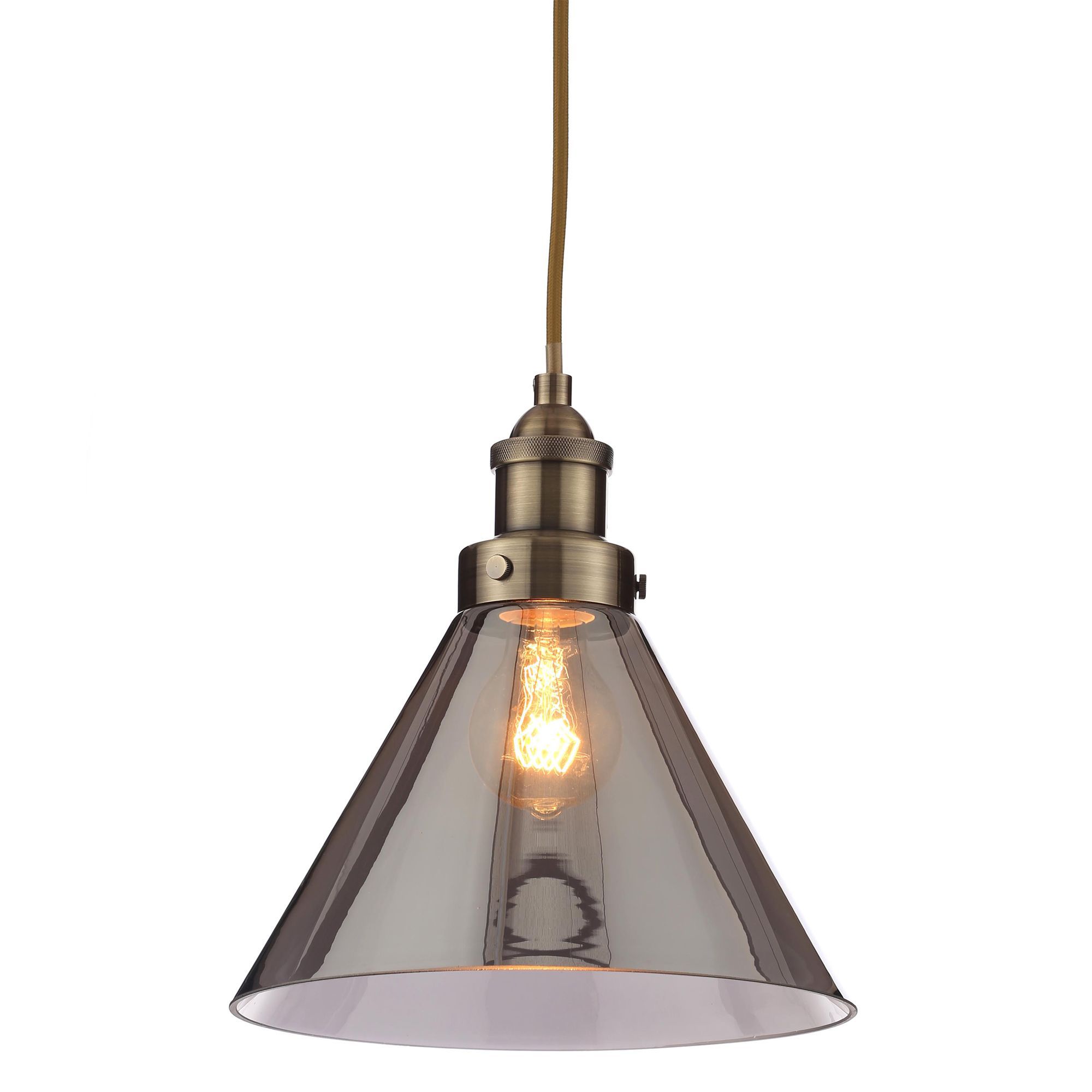 Inlight Dafyd Pendant Brushed Glass & metal Antique brass effect LED Ceiling light