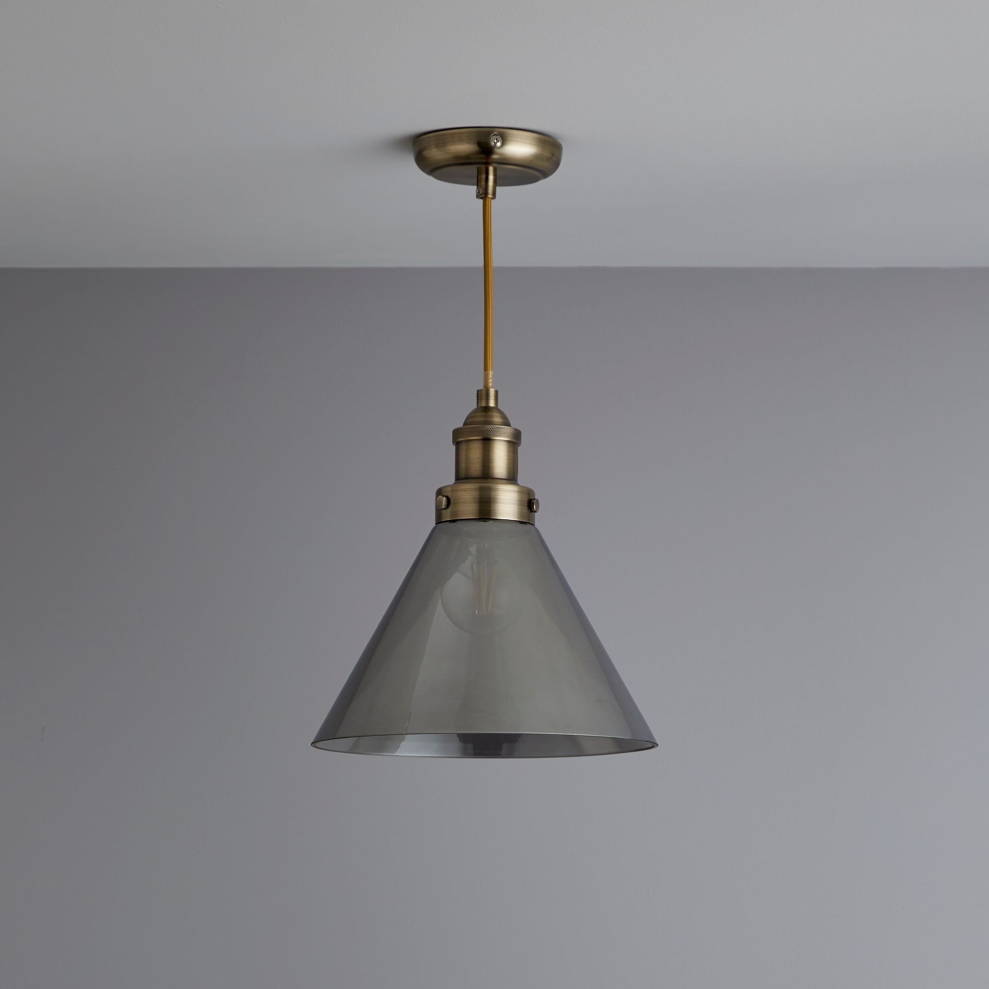 Inlight Dafyd Pendant Brushed Glass & metal Antique brass effect LED Ceiling light