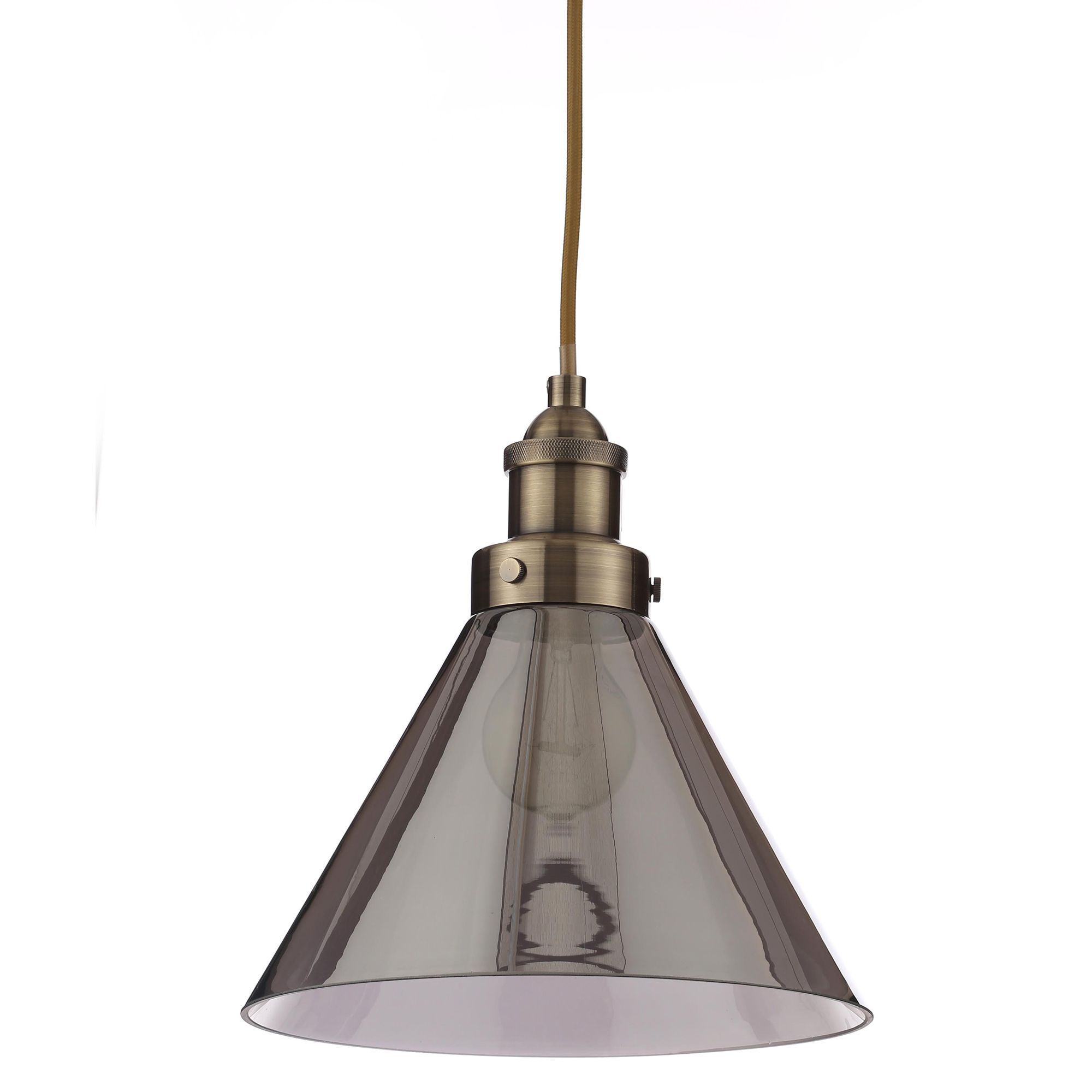 Inlight Dafyd Pendant Brushed Glass & metal Antique brass effect LED Ceiling light