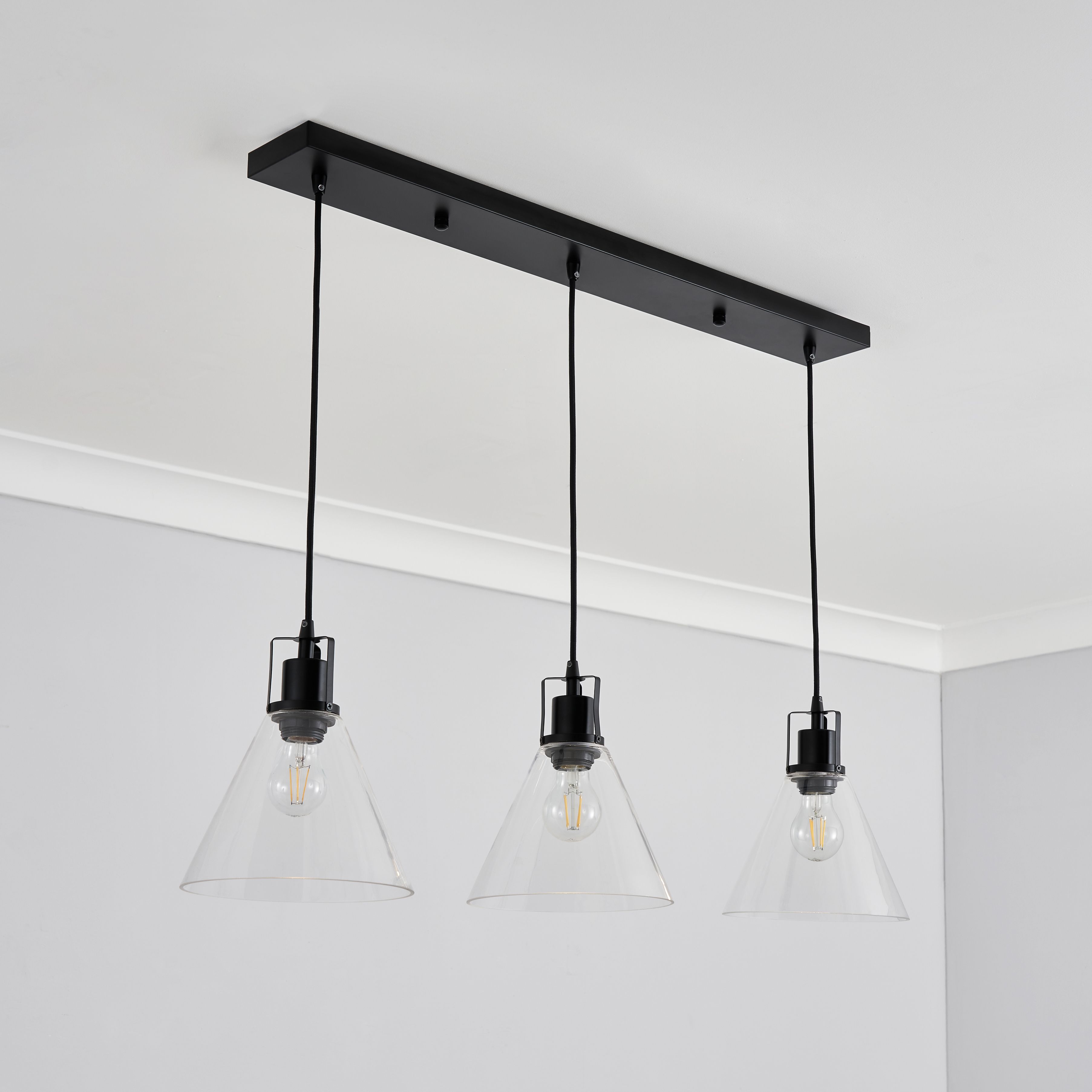 Inlight Dafyd pendant Matt Glass & metal 3 Lamp LED Ceiling light