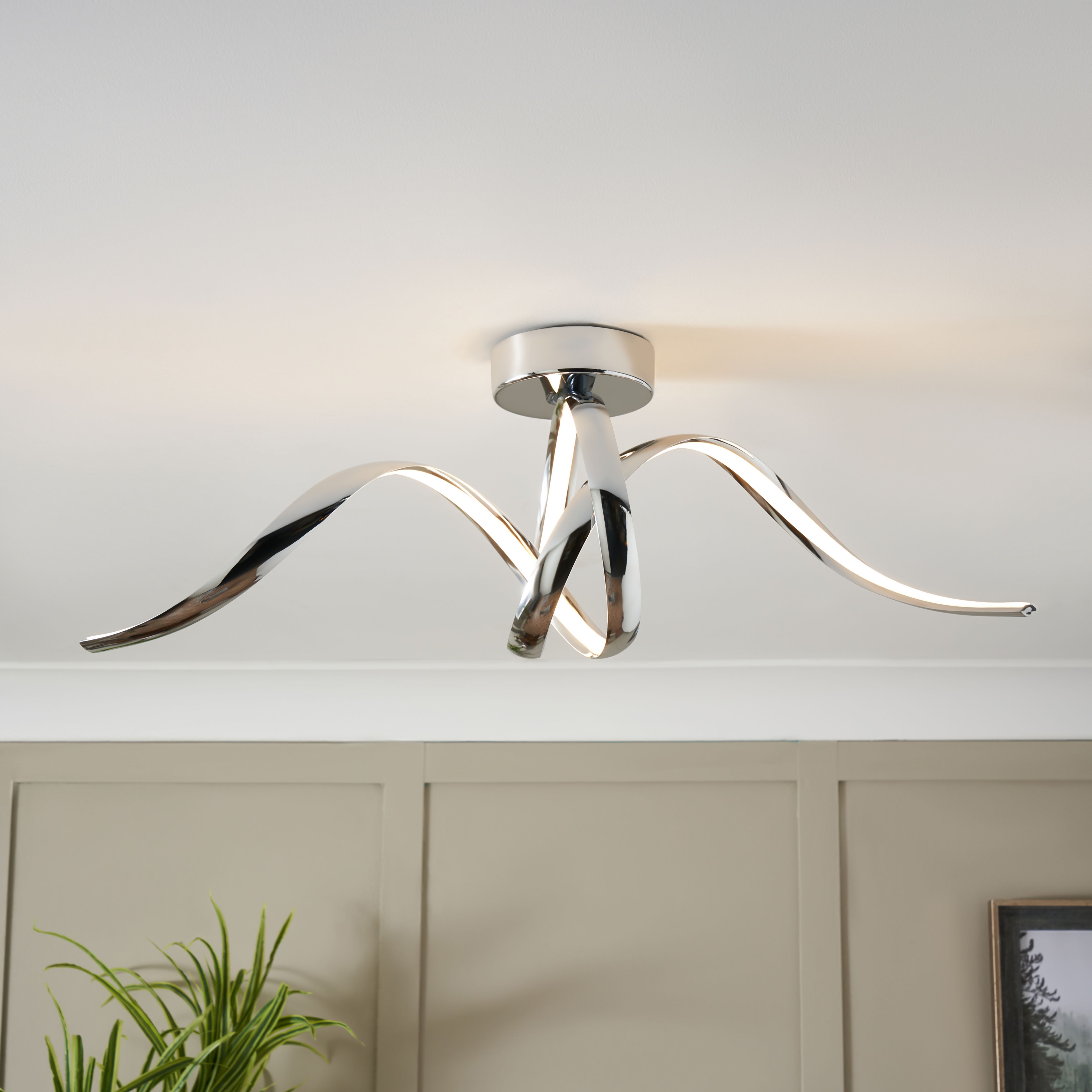 Inlight Equinox modern Plastic & steel Silver Chrome effect LED Ceiling ...