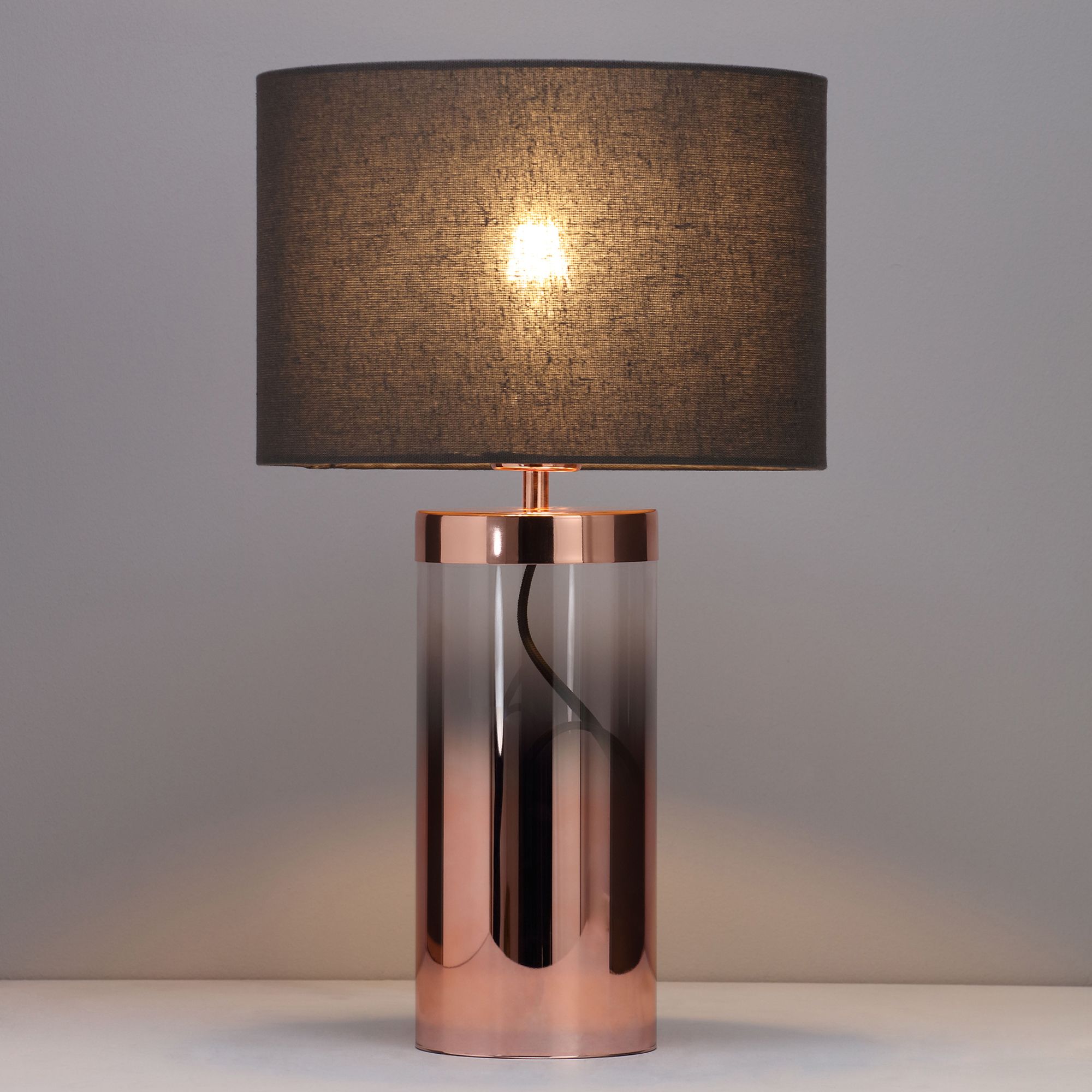 Inlight Erinome Ombre Cylinder Satin Amber & dark grey Copper effect Table light