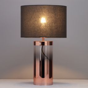 Inlight Erinome Ombre Satin Amber & dark grey Copper effect Cylinder Table light