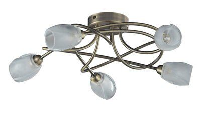 Inlight Forbes Swirl Brushed Glass & metal Gold effect 5 Lamp Ceiling light