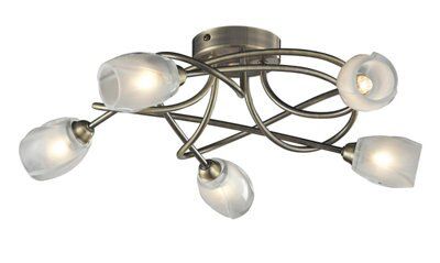 Inlight Forbes Swirl Brushed Glass & metal Gold effect 5 Lamp Ceiling light