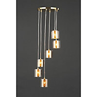 Inlight Forde Flush Satin Glass & metal Brass effect 6 Lamp Ceiling light