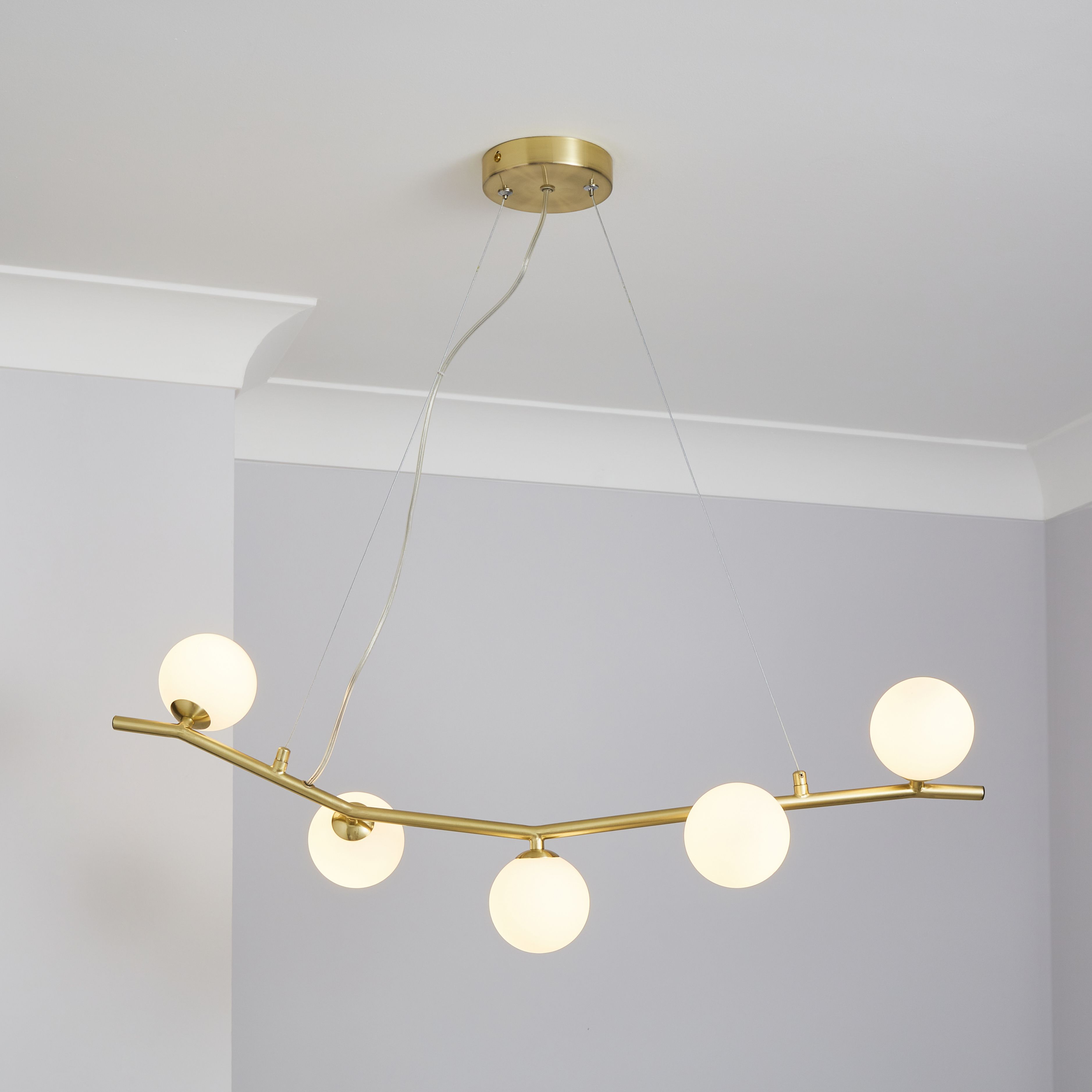 Inlight Fortuna pendant Satin Brass effect 5 Lamp LED Pendant ceiling light, (Dia)800mm